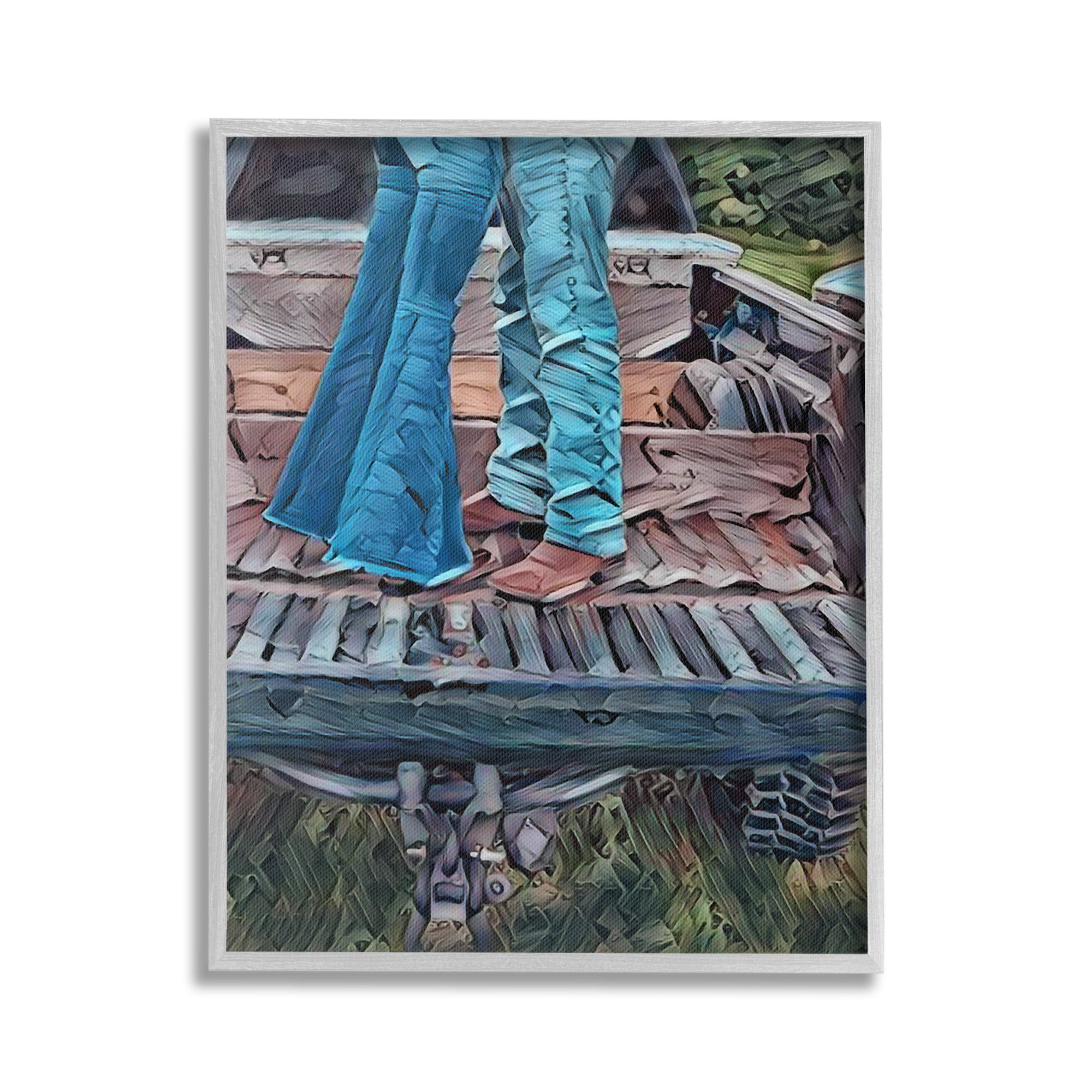 Stupell Industries Country Couple in Pickup Transportation Painting Gray Framed Art Print Wall Art, 16 x 20