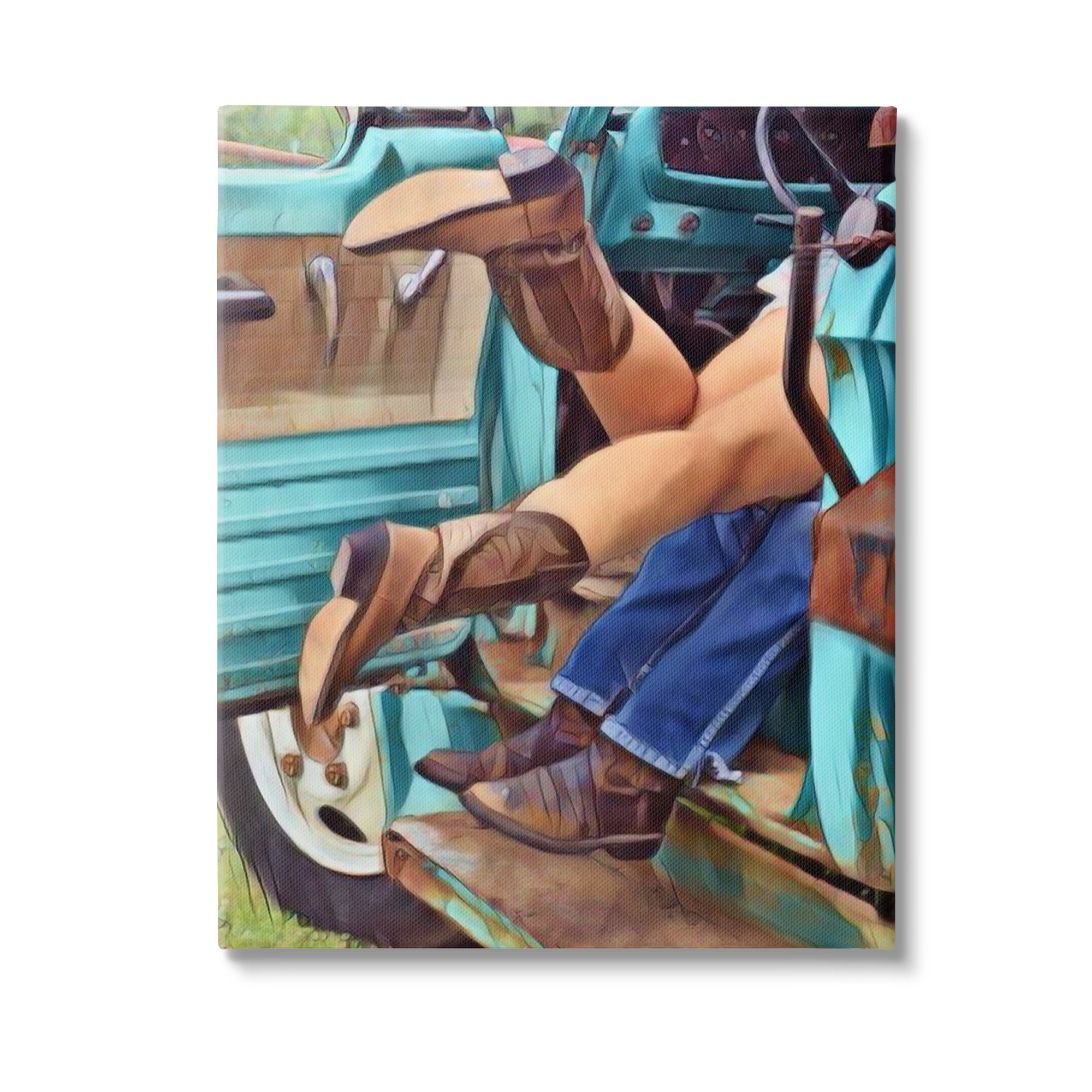 Stupell Industries Country Couple in Truck Transportation Painting Gallery Wrapped Canvas Art Print Wall Art, 30 x 40