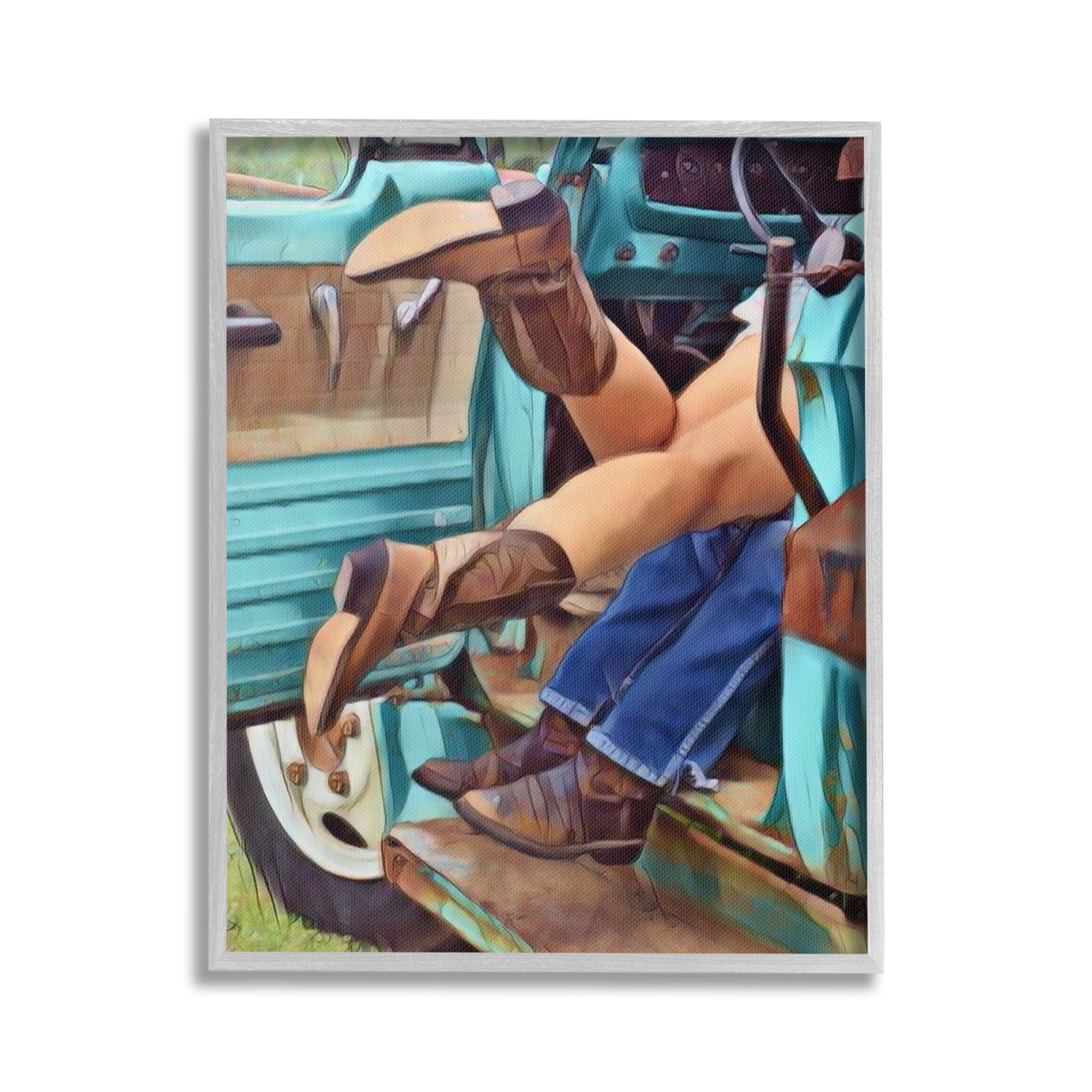 Stupell Industries Country Couple in Truck Transportation Painting Gray Framed Art Print Wall Art, 16 x 20