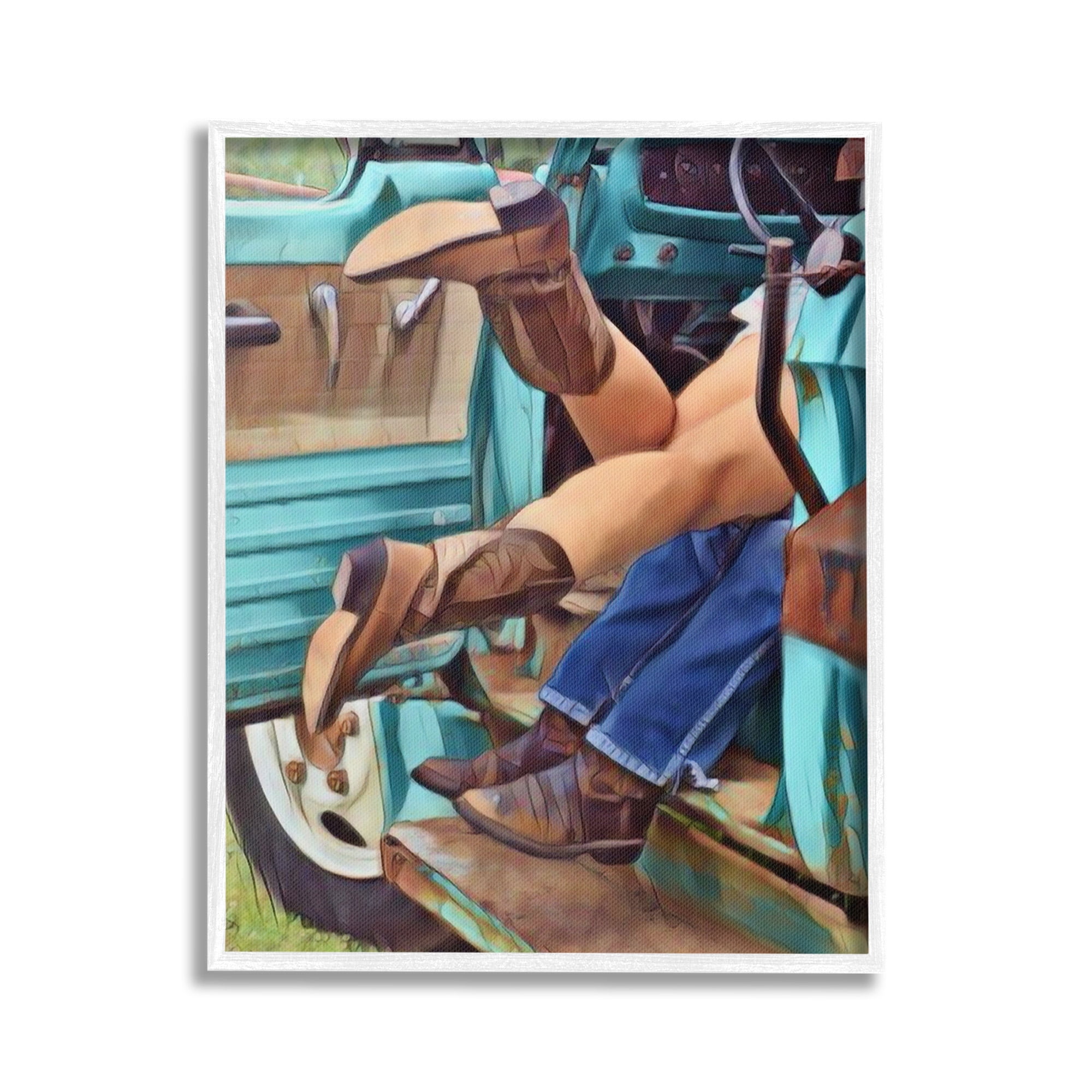 Stupell Industries Country Couple in Truck Transportation Painting White Framed Art Print Wall Art, 16 x 20