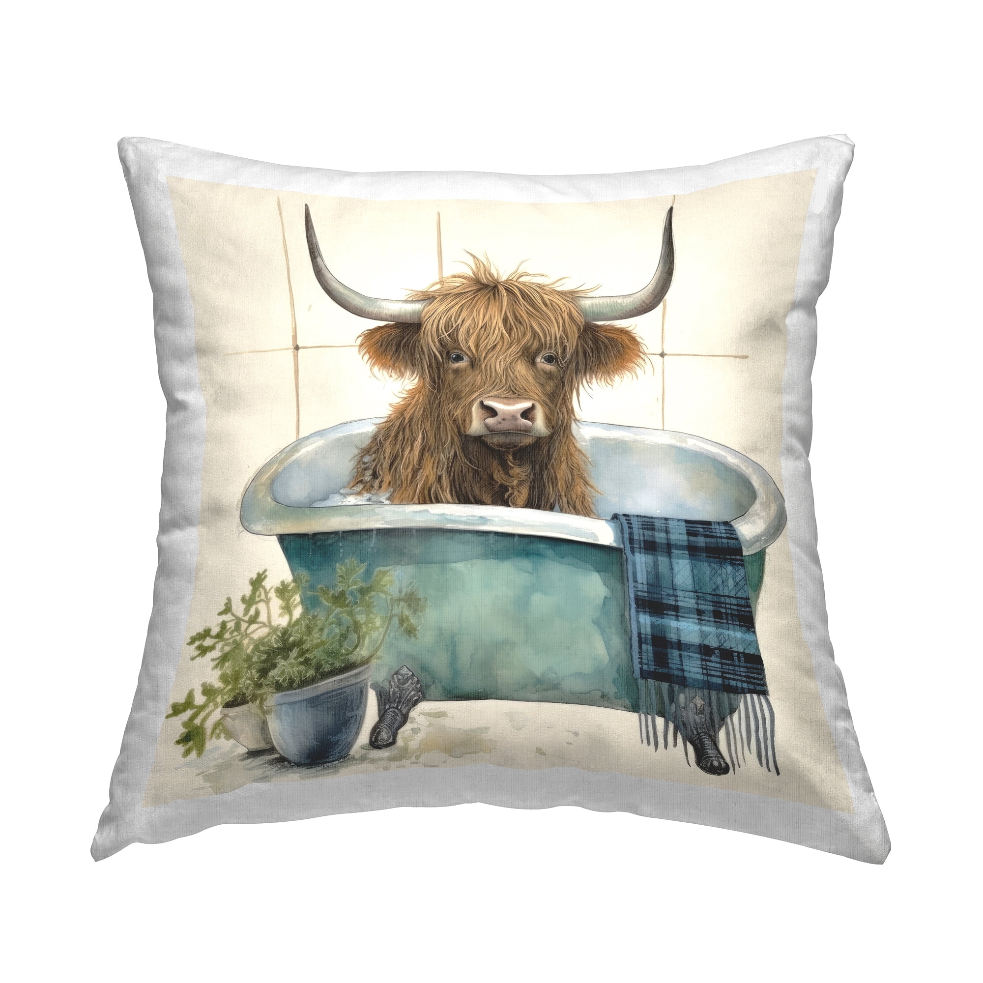 Stupell Industries Country Cow Bathtub Decorative Printed Throw Pillow, 18 x 18