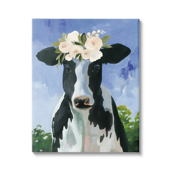 Stupell Industries Country Cow Cattle Flower Crown Roses Botanical Fam Canvas Wall Art, 16 x 20, Design by Caverly Smith