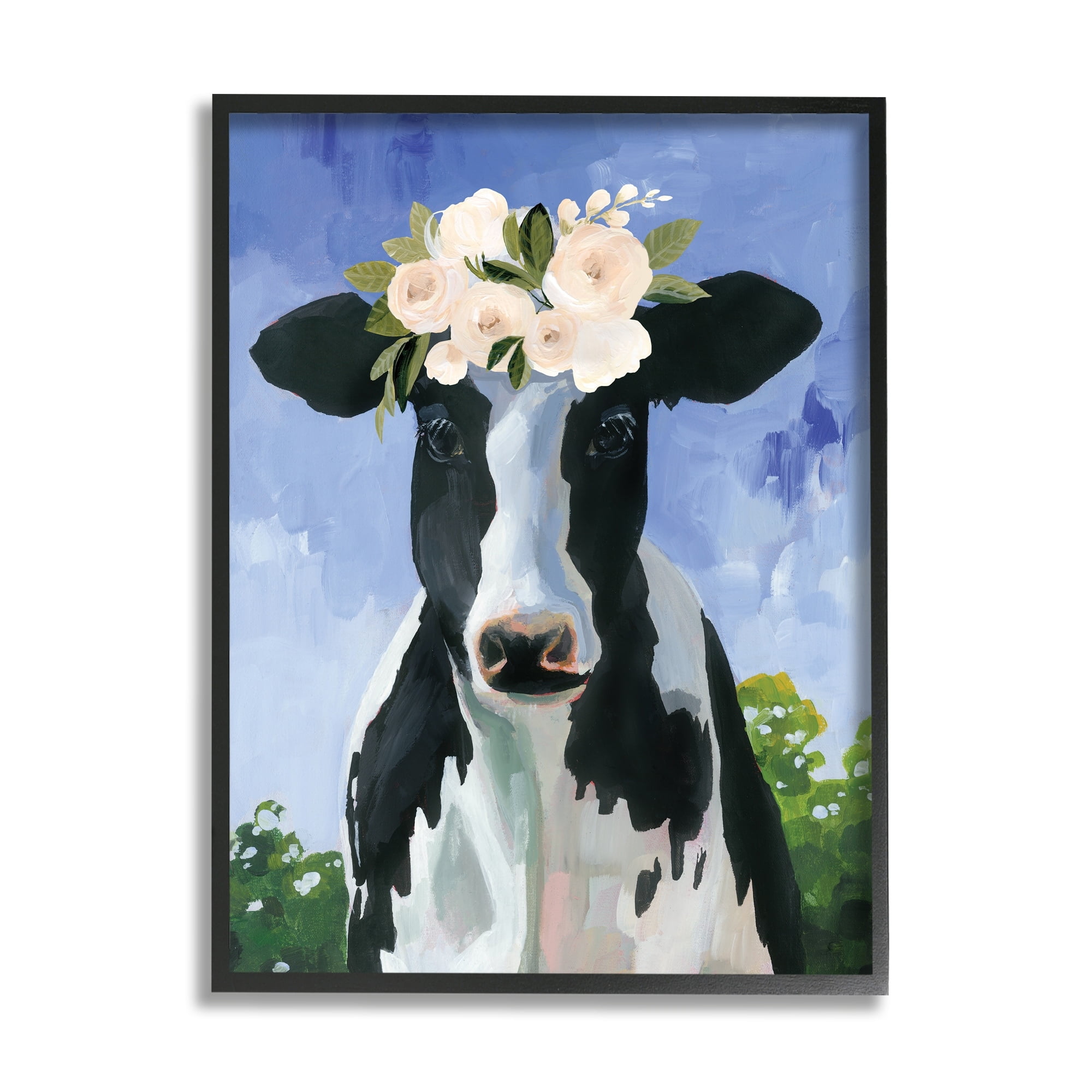 Stupell Industries Country Cow Cattle Flower Crown Roses Botanical Fam Framed Wall Art, 11 x 14, Design by Caverly Smith