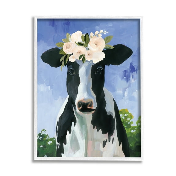 Stupell Industries Country Cow Cattle Flower Crown Roses Botanical Fam Framed Wall Art, 24 x 30, Design by Caverly Smith