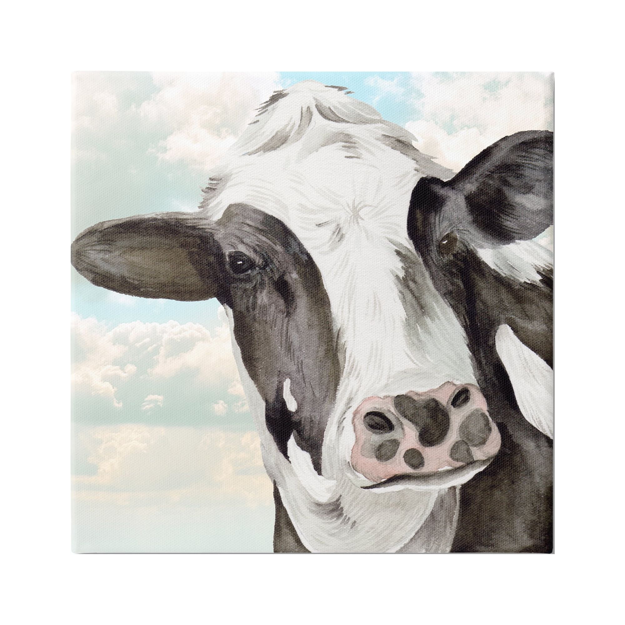 Stupell Industries Country Cow & Clouds Animals & Insects Painting Gallery Wrapped Canvas Print Wall Art, 17 x 17