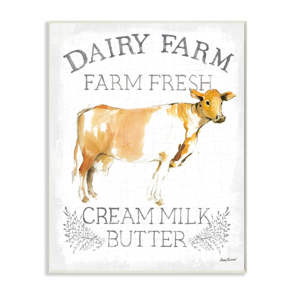 Stupell Industries Country Cow Dairy Farm Sign Watercolor Style Sign Wall Plaque Design by Avery Tillmon, 13" x 19", Wall Plaque
