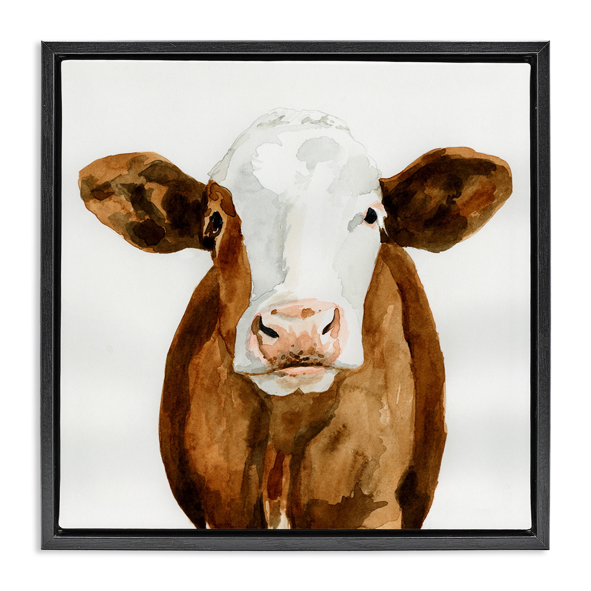 Stupell Industries Country Cow Minimal Portrait Animals & Insects Painting Black Floater Framed Canvas Art Print Wall Art, 25 x 25