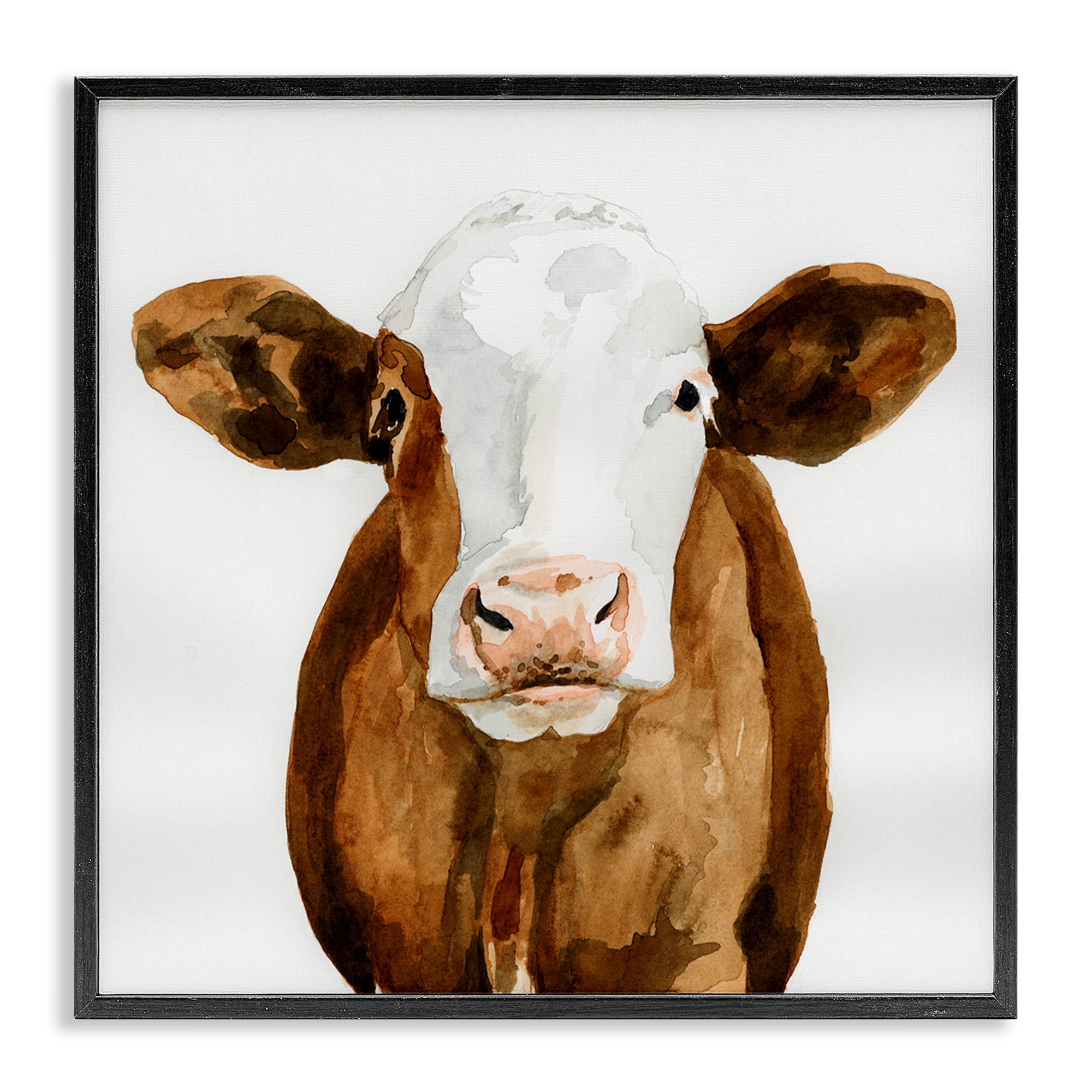 Stupell Industries Country Cow Minimal Portrait Animals & Insects Painting Black Framed Art Print Wall Art, 24 x 24