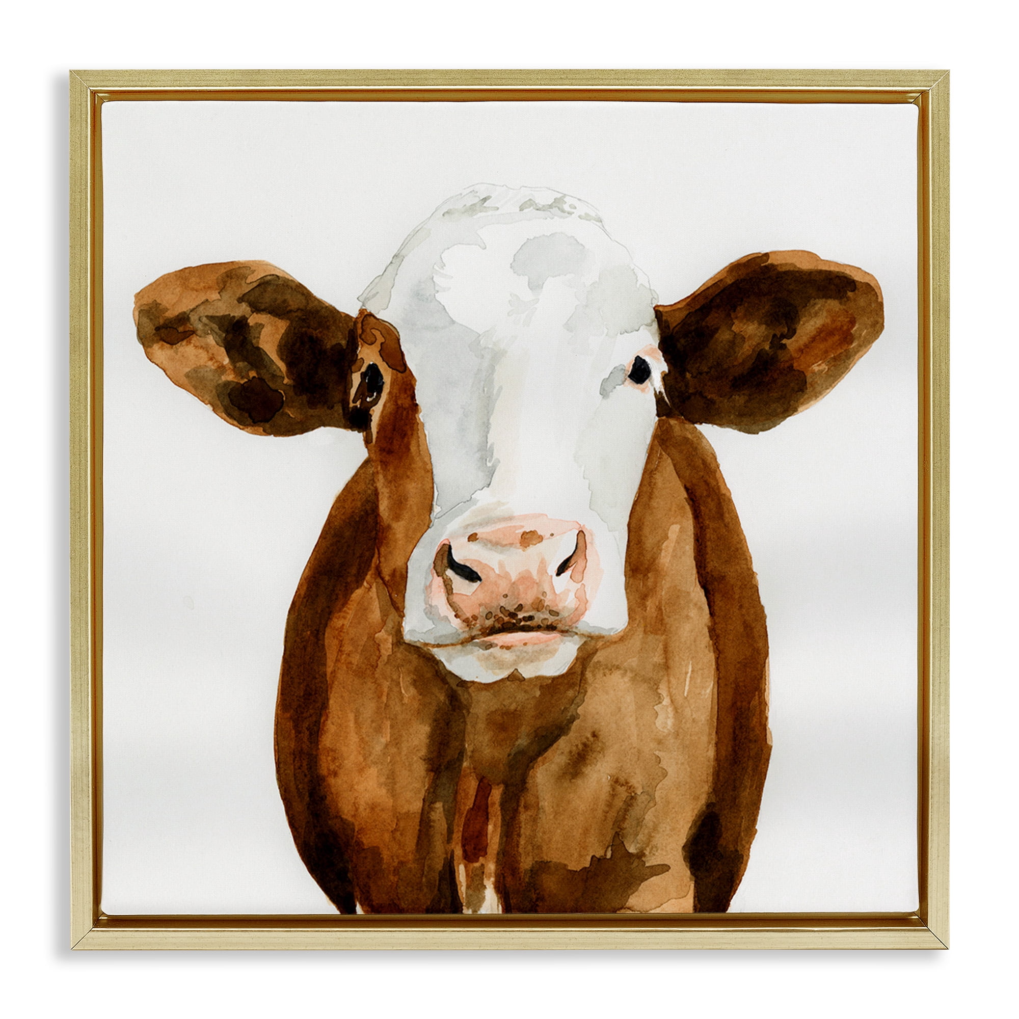 Stupell Industries Country Cow Minimal Portrait Animals & Insects Painting Gold Floater Framed Canvas Art Print Wall Art, 25 x 25