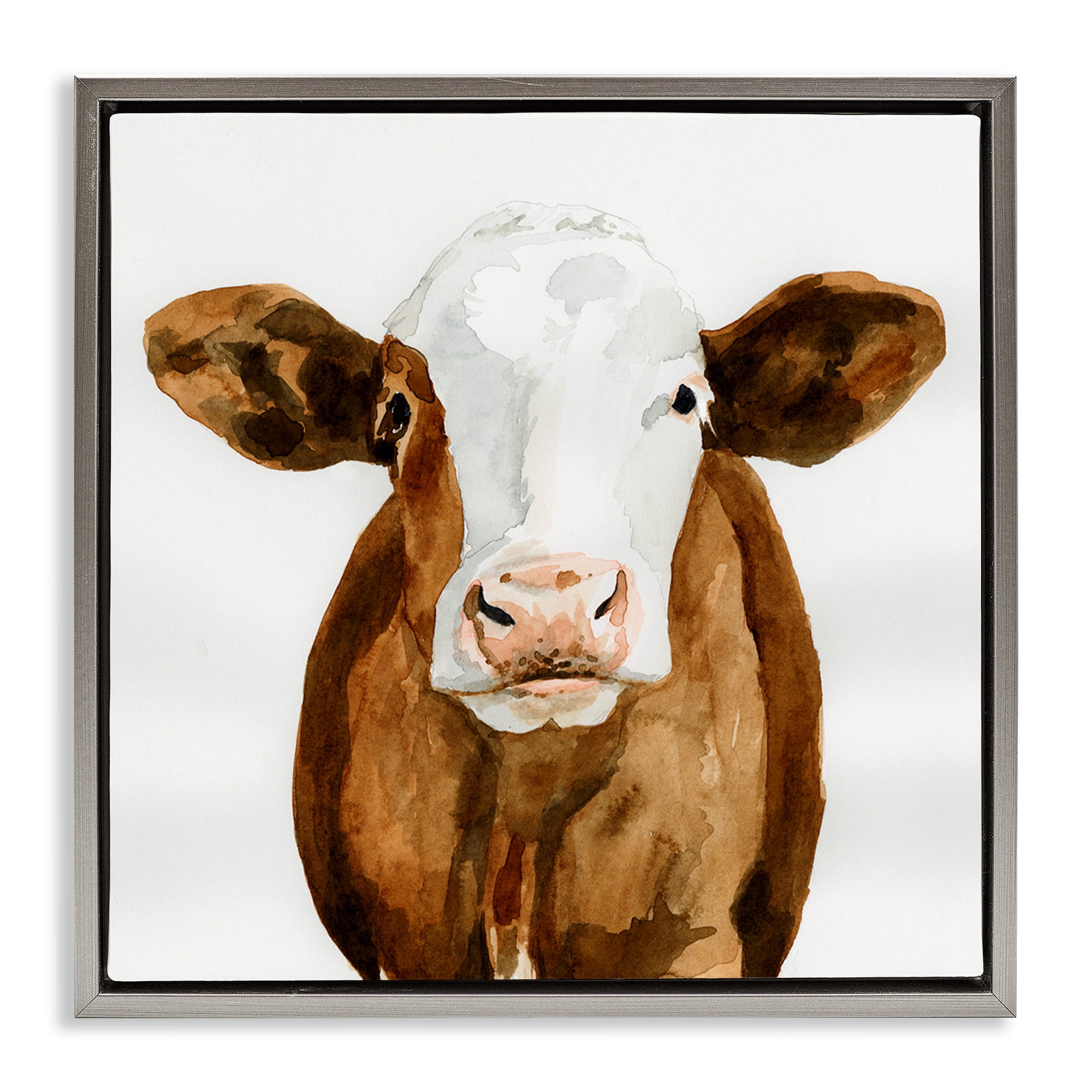 Stupell Industries Country Cow Minimal Portrait Animals & Insects Painting Gray Floater Framed Canvas Art Print Wall Art, 25 x 25