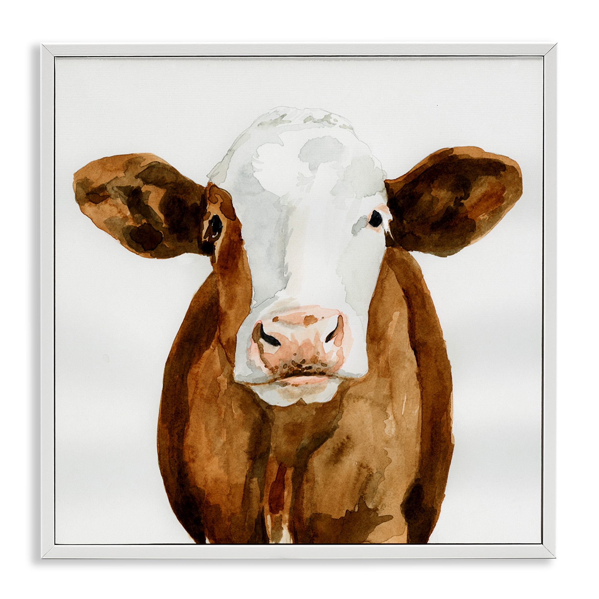 Stupell Industries Country Cow Minimal Portrait Animals & Insects Painting White Framed Art Print Wall Art, 17 x 17