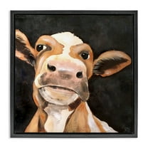 Stupell Industries Country Cow on Black Animals & Insects Painting Black Floater Framed Canvas Art Print Wall Art, 18 x 18