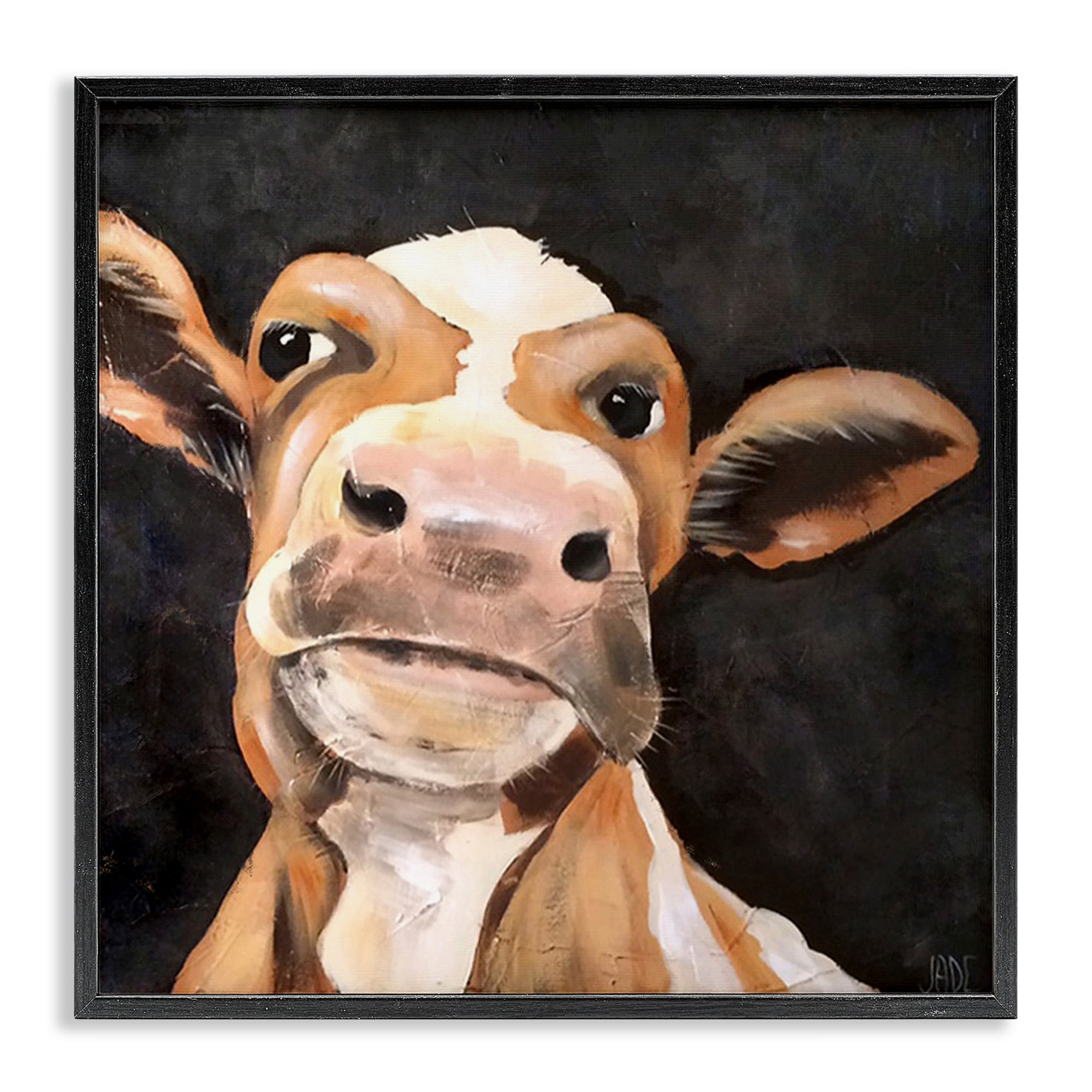 Stupell Industries Country Cow on Black Animals & Insects Painting Black Framed Art Print Wall Art, 17 x 17
