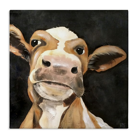 Stupell Industries Country Cow on Black Animals & Insects Painting Gallery Wrapped Canvas Art Print Wall Art, 17 x 17