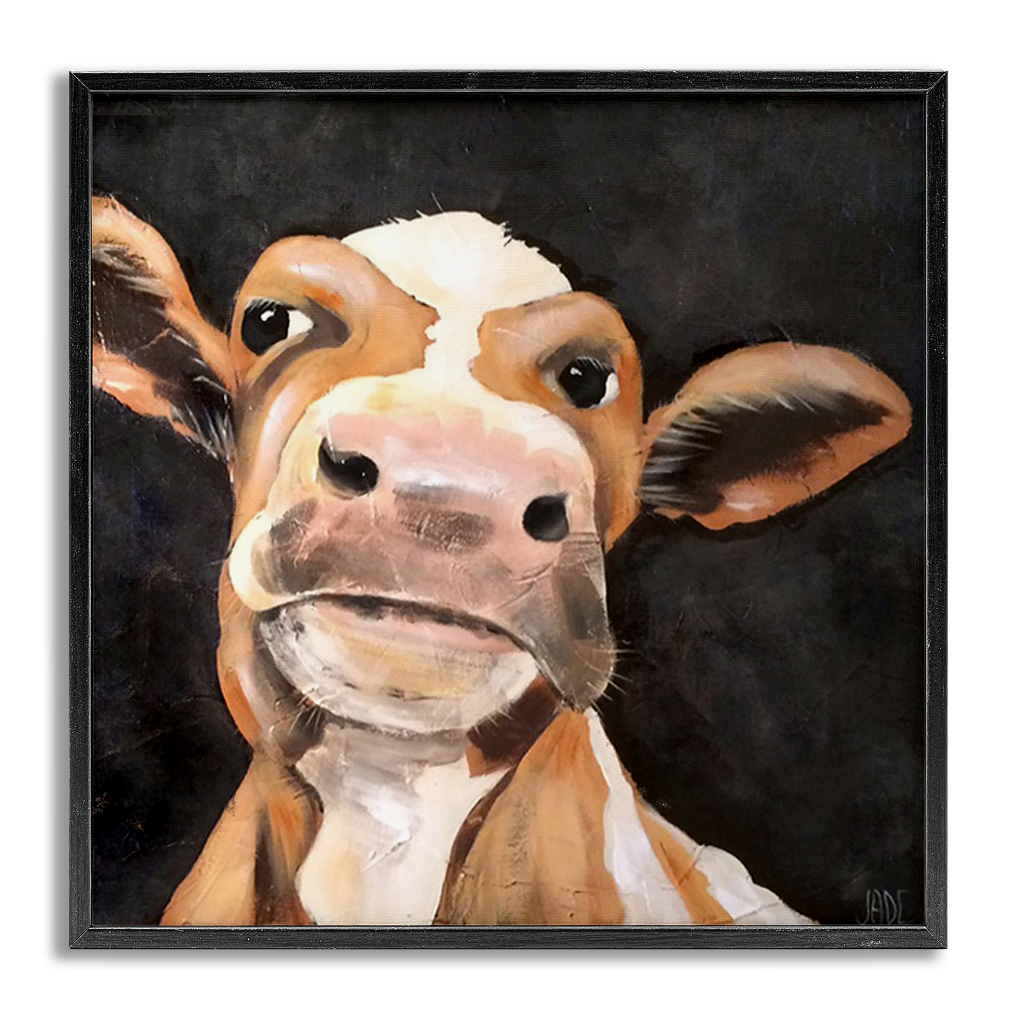 Stupell Industries Country Cow on Black Animals & Insects Painting Gray Framed Art Print Wall Art, 24 x 24