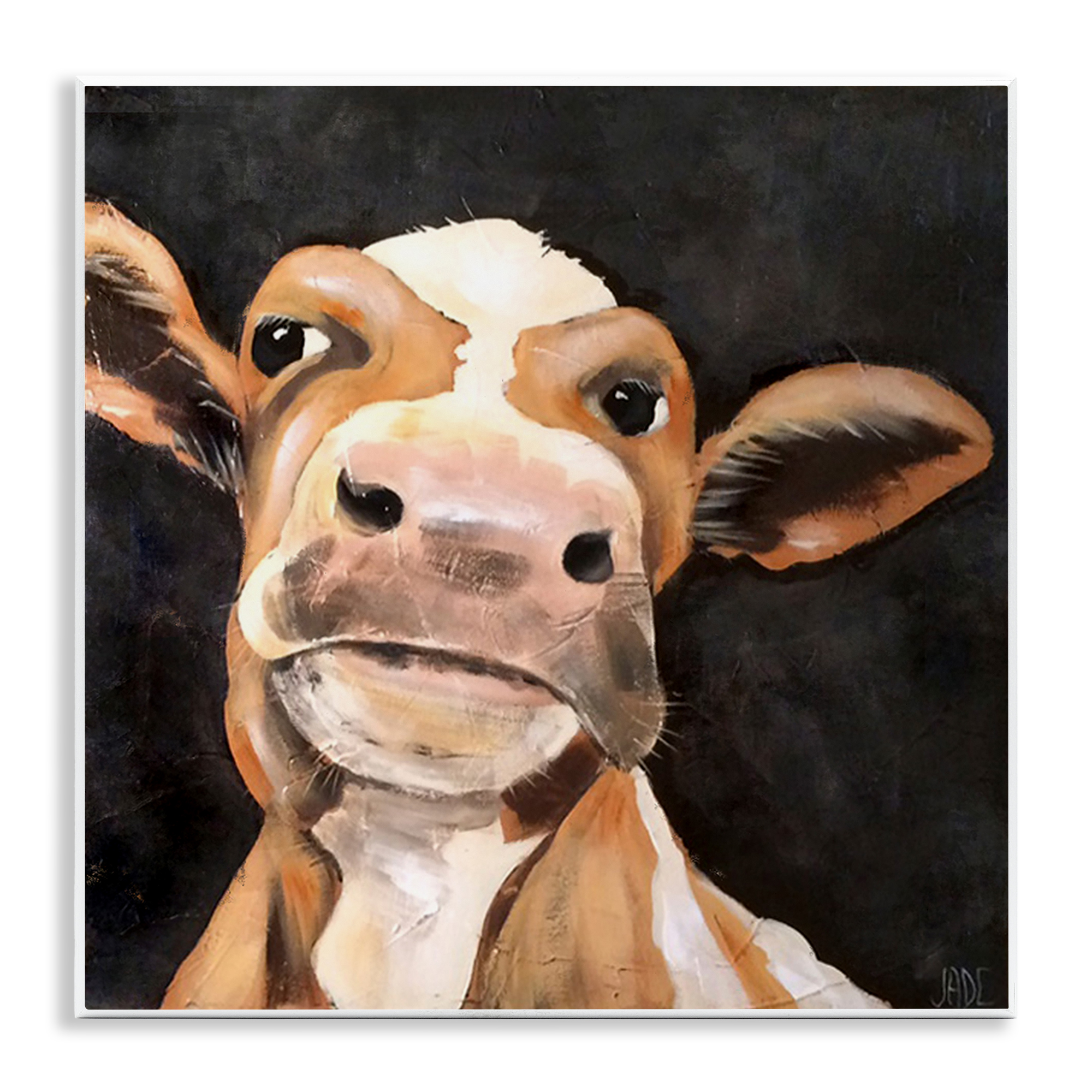 Stupell Industries Country Cow on Black Animals & Insects Painting Unframed Art Print Wall Art, 12 x 12