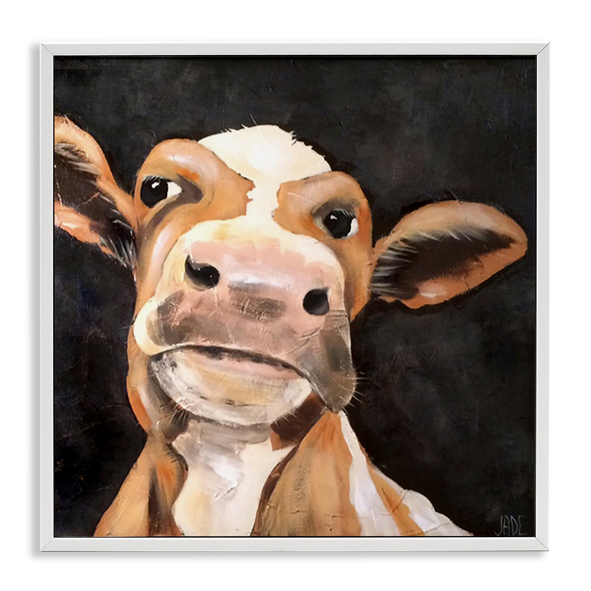 Stupell Industries Country Cow on Black Animals & Insects Painting White Framed Art Print Wall Art, 12 x 12