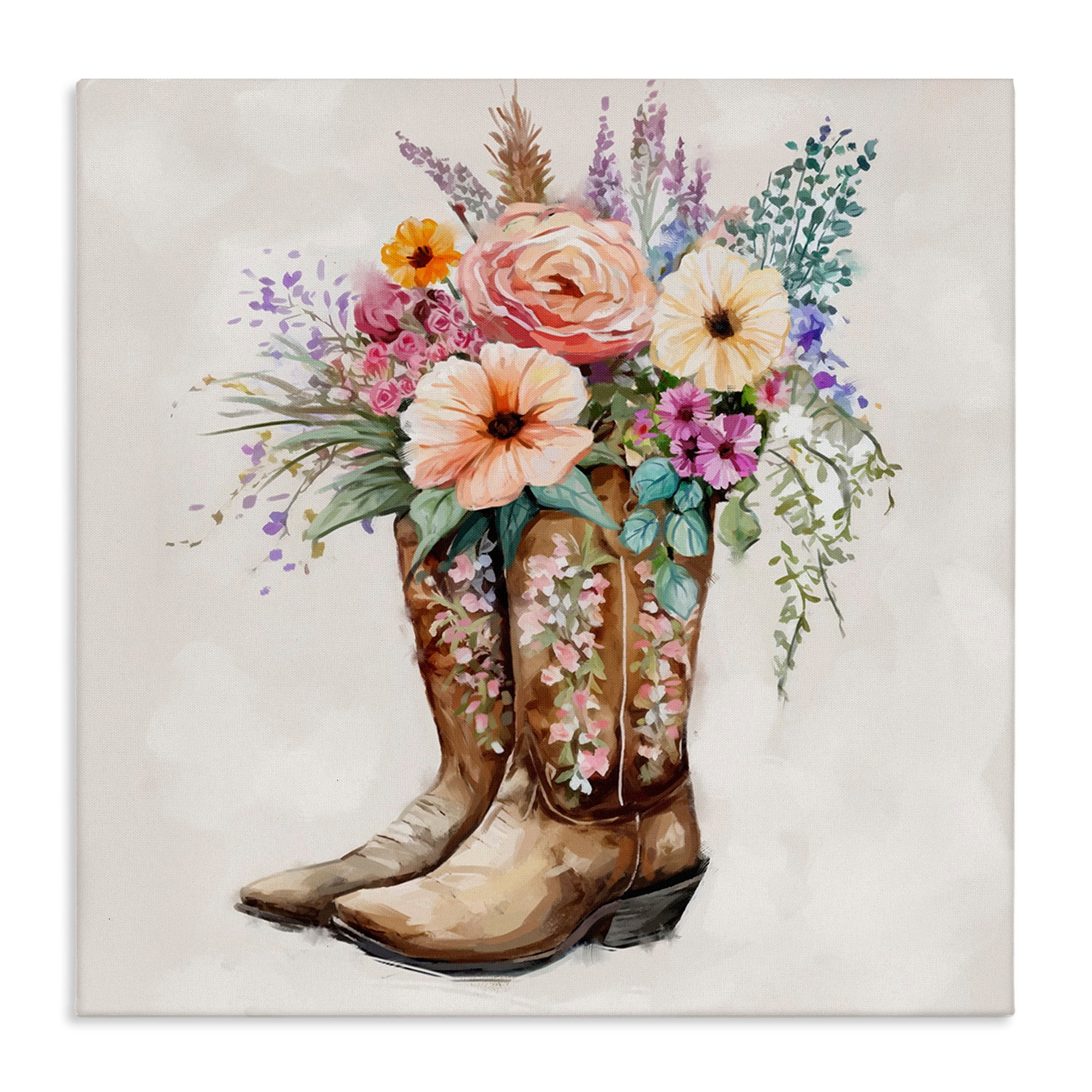 Stupell Industries Country Cowboy Boots Bouquet Botanical Floral