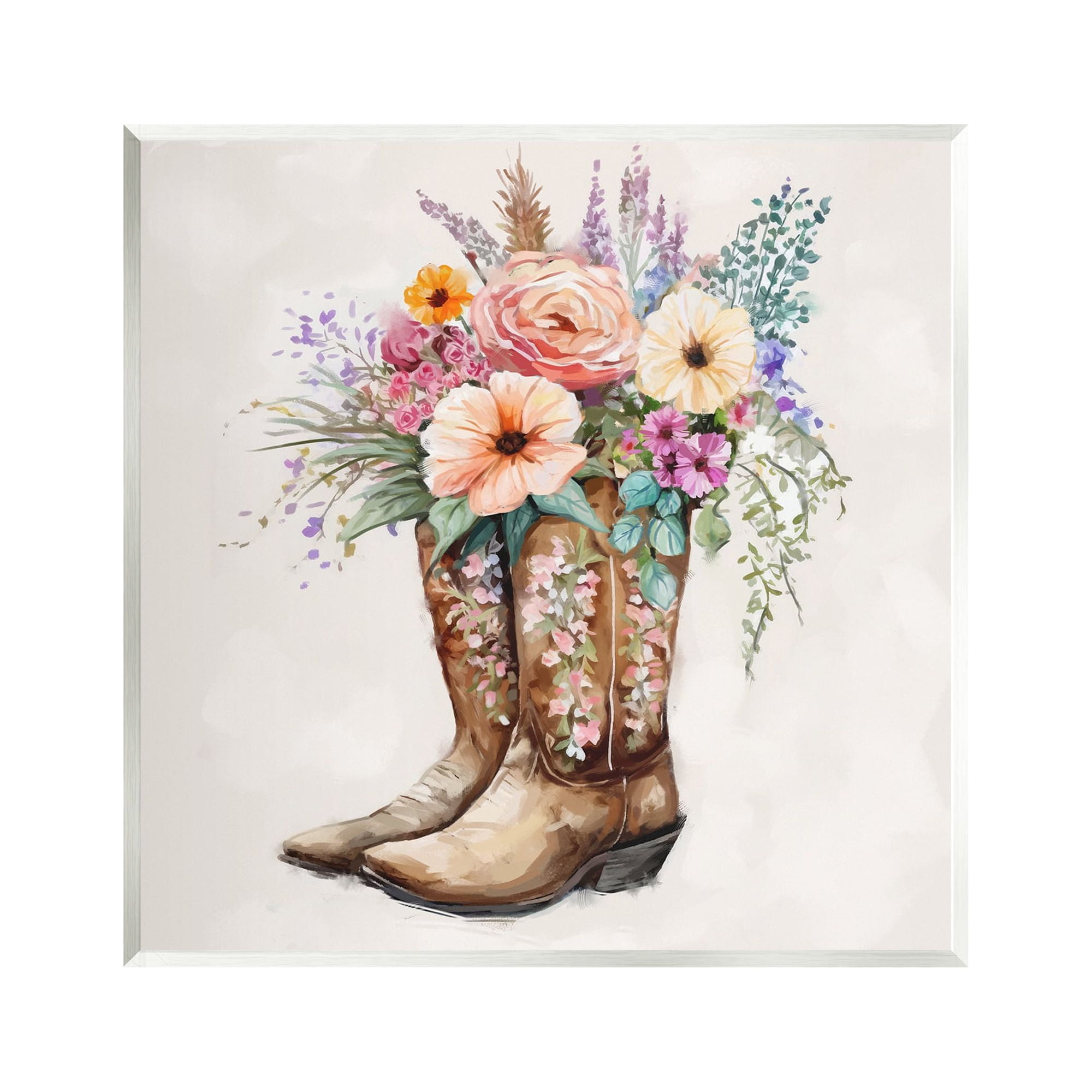 Stupell Industries Country Cowboy Boots Bouquet Botanical & Floral Painting Unframed Art Print Wall Art