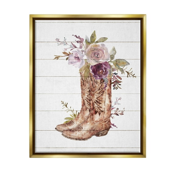 Stupell Industries Country Cowboy Boots Flower Bouquet Graphic Art Metallic Gold Floating Framed Canvas Print Wall Art, Design by Nina Blue