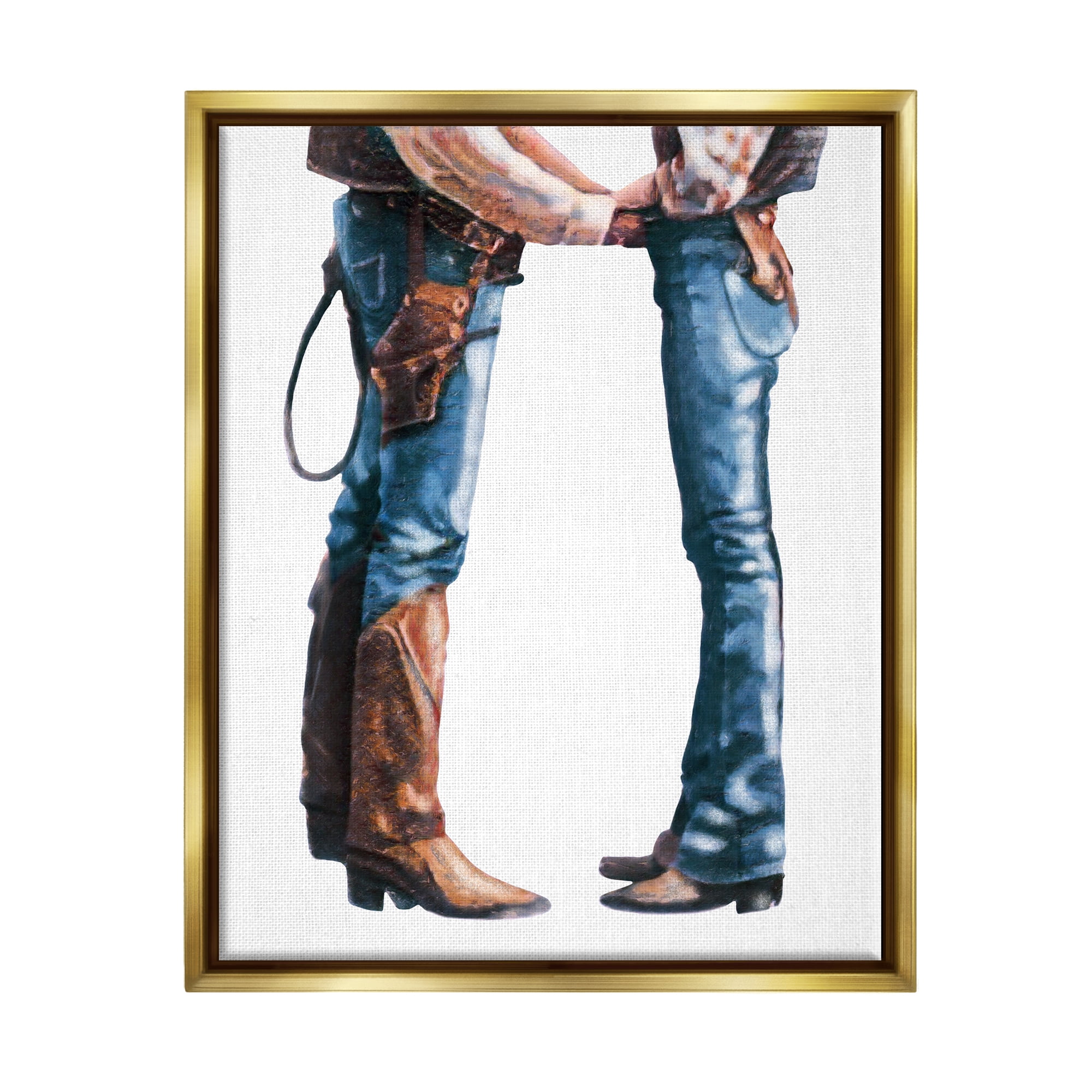 Stupell Industries Country Cowboy & Cowgirl Abstract Painting Gold Floater Framed Canvas Art Print Wall Art, 17 x 21