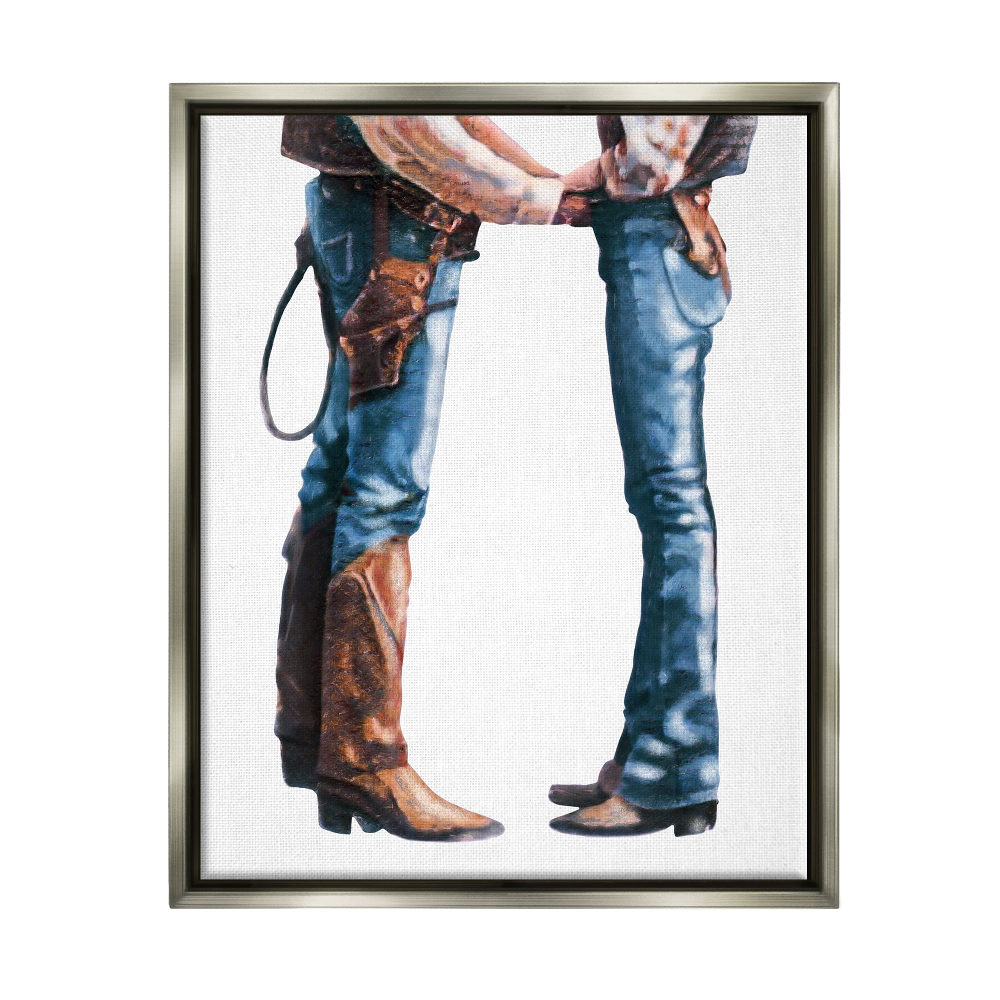 Stupell Industries Country Cowboy & Cowgirl Abstract Painting Gray Floater Framed Canvas Art Print Wall Art, 17 x 21