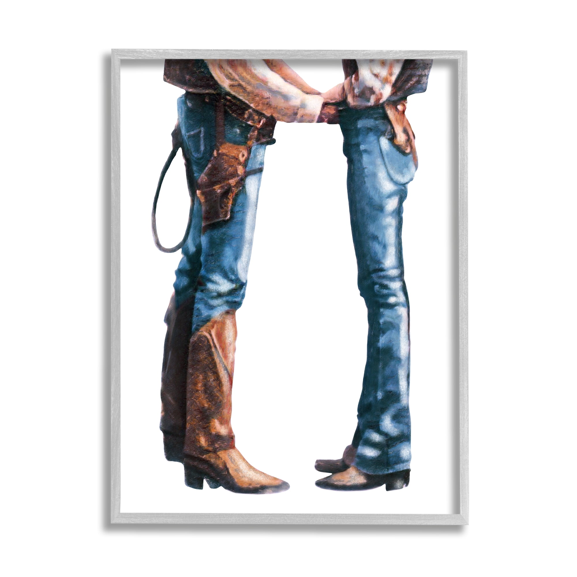 Stupell Industries Country Cowboy & Cowgirl Abstract Painting Gray Framed Art Print Wall Art, 24 x 30
