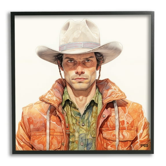 Stupell Industries Country Cowboy Portrait Abstract Painting Black Framed Art Print Wall Art, 17 x 17