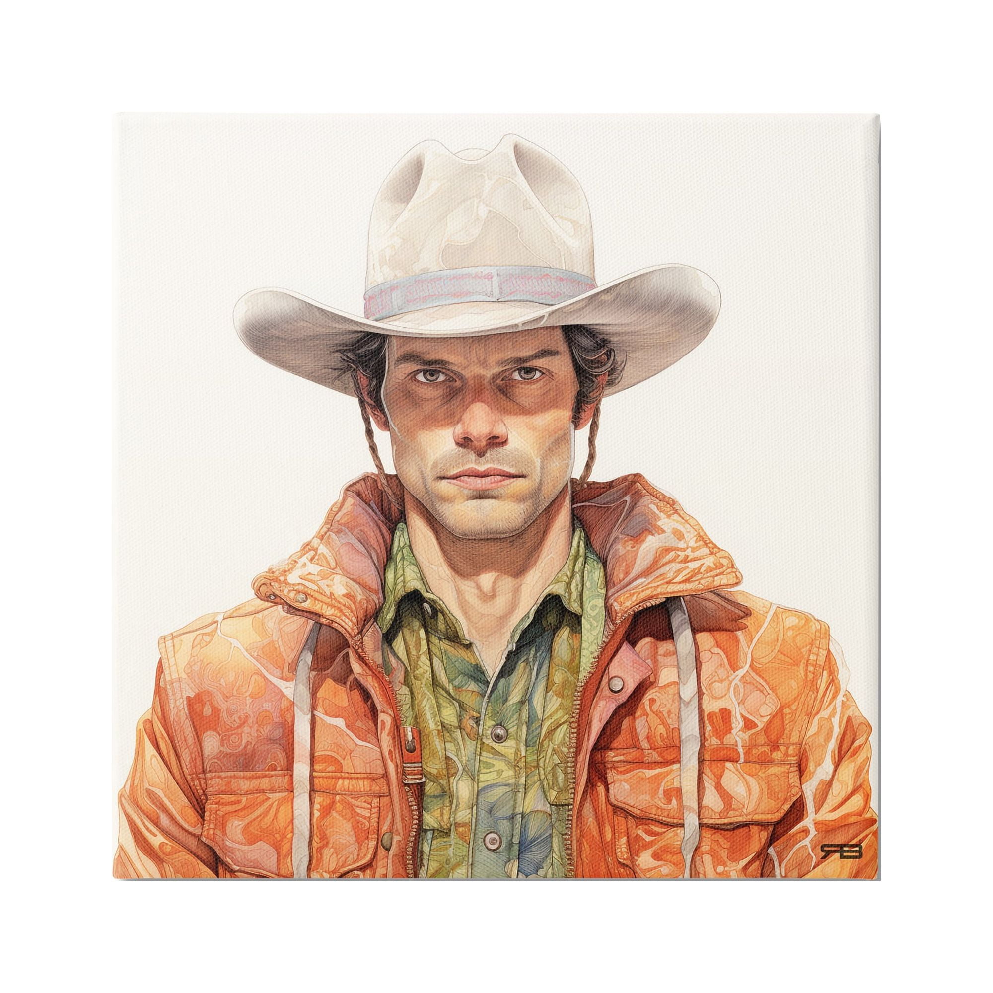 Stupell Industries Country Cowboy Portrait Abstract Painting Gallery Wrapped Canvas Art Print Wall Art, 36 x 36