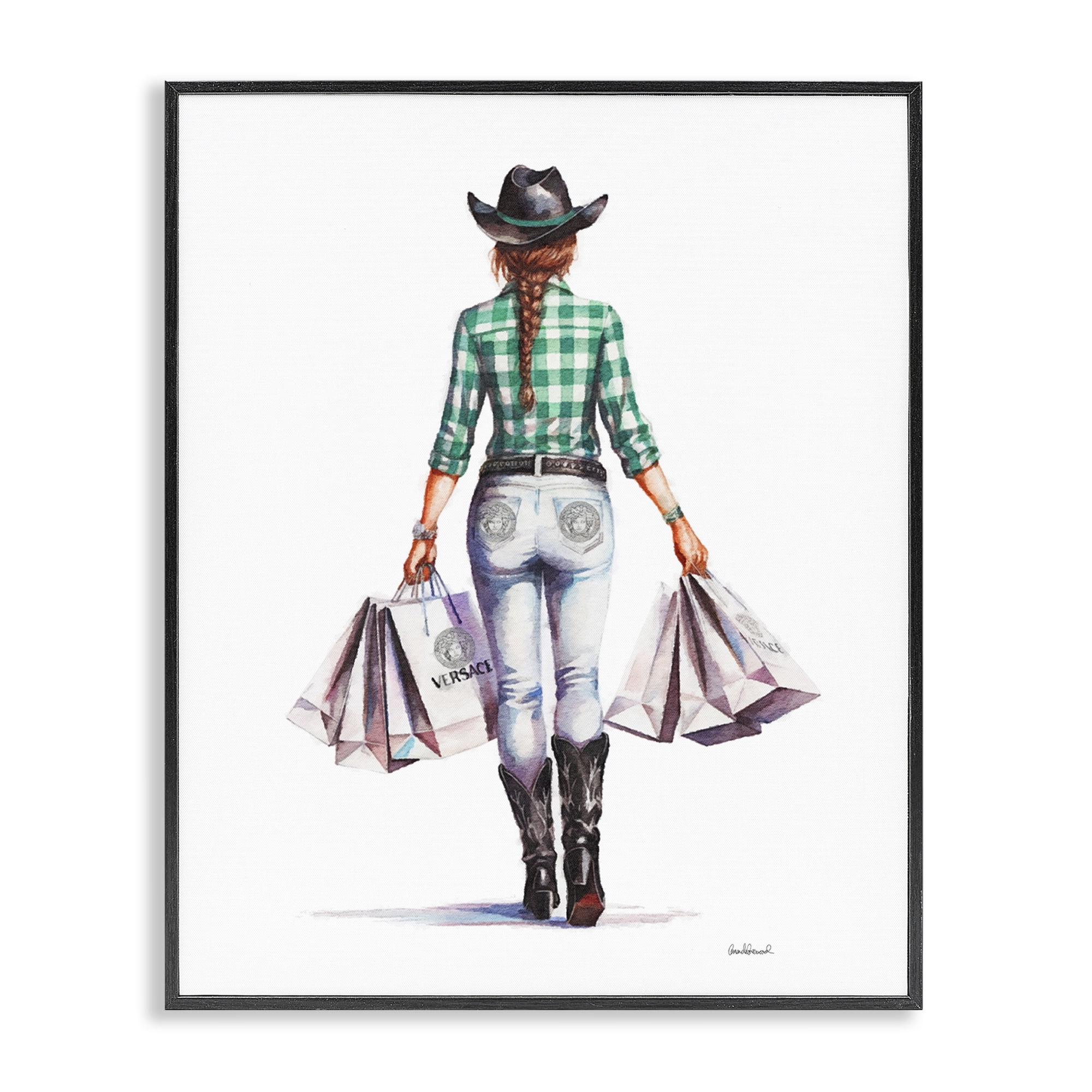 Stupell Industries Country Cowgirl Shopper People Painting Black Framed Art Print Wall Art, 16 x 20