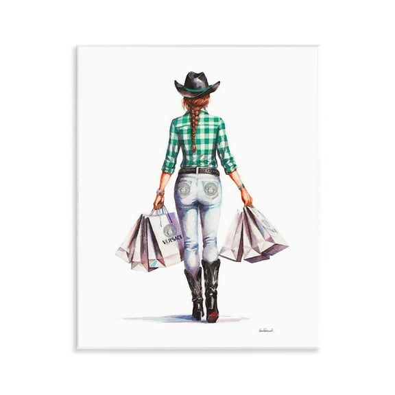 Stupell Industries Country Cowgirl Shopper People Painting Unframed Art Print Wall Art, 11 x 14
