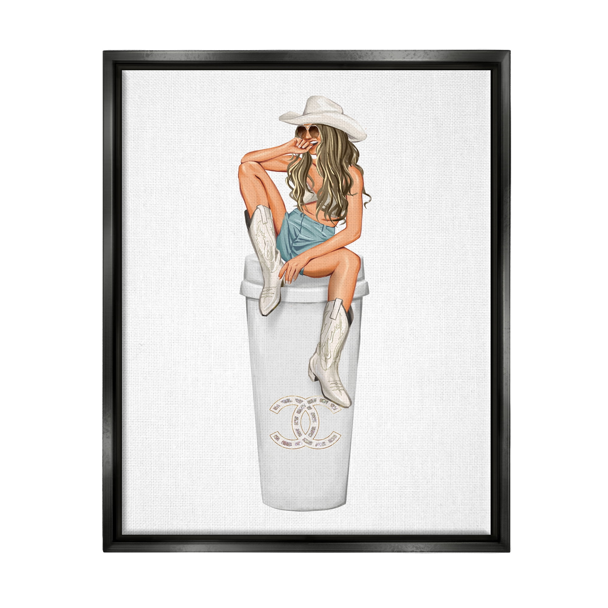 Stupell Industries Country Cowgirl Trendy Glam Coffee Beauty & Fashion Painting Black Floater Framed Art Print Wall Art