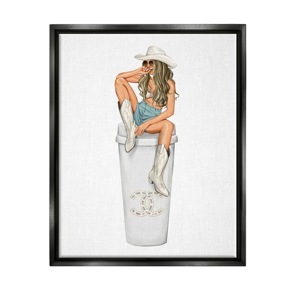 Stupell Industries Country Cowgirl Trendy Glam Coffee Beauty & Fashion Painting Black Floater Framed Art Print Wall Art