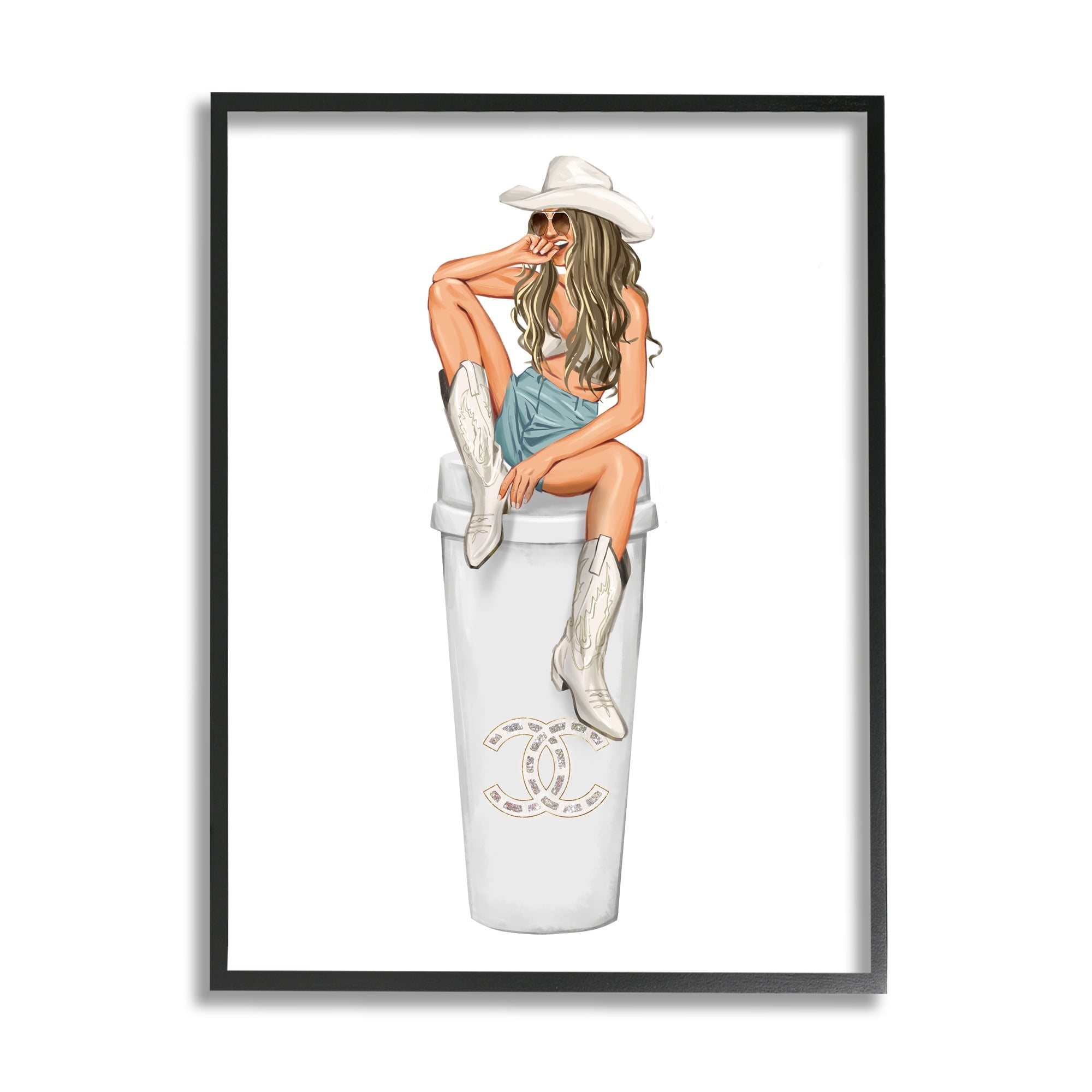Stupell Industries Country Cowgirl Trendy Glam Coffee Beauty & Fashion Painting Black Framed Art Print Wall Art