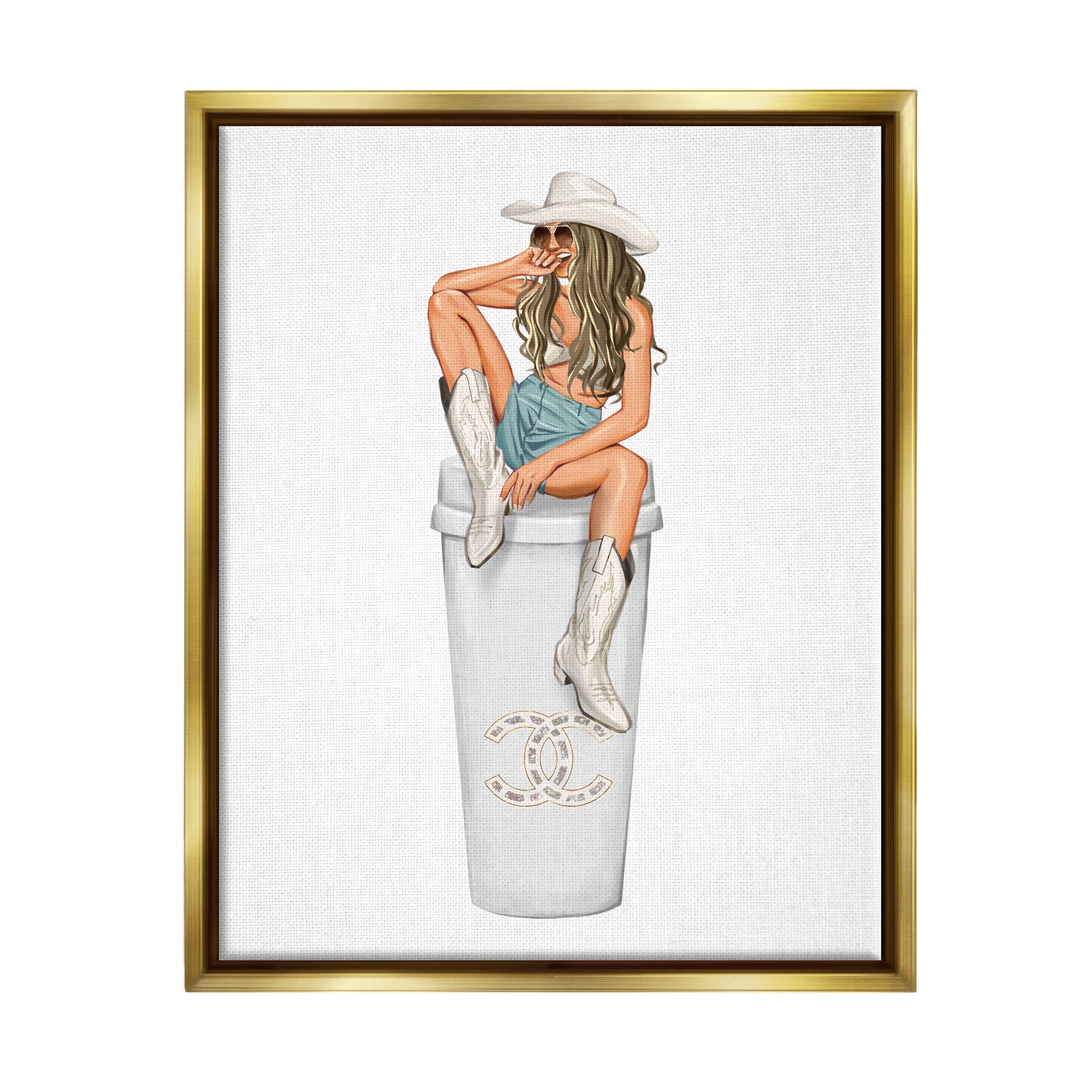 Stupell Industries Country Cowgirl Trendy Glam Coffee Beauty & Fashion Painting Gold Floater Framed Art Print Wall Art