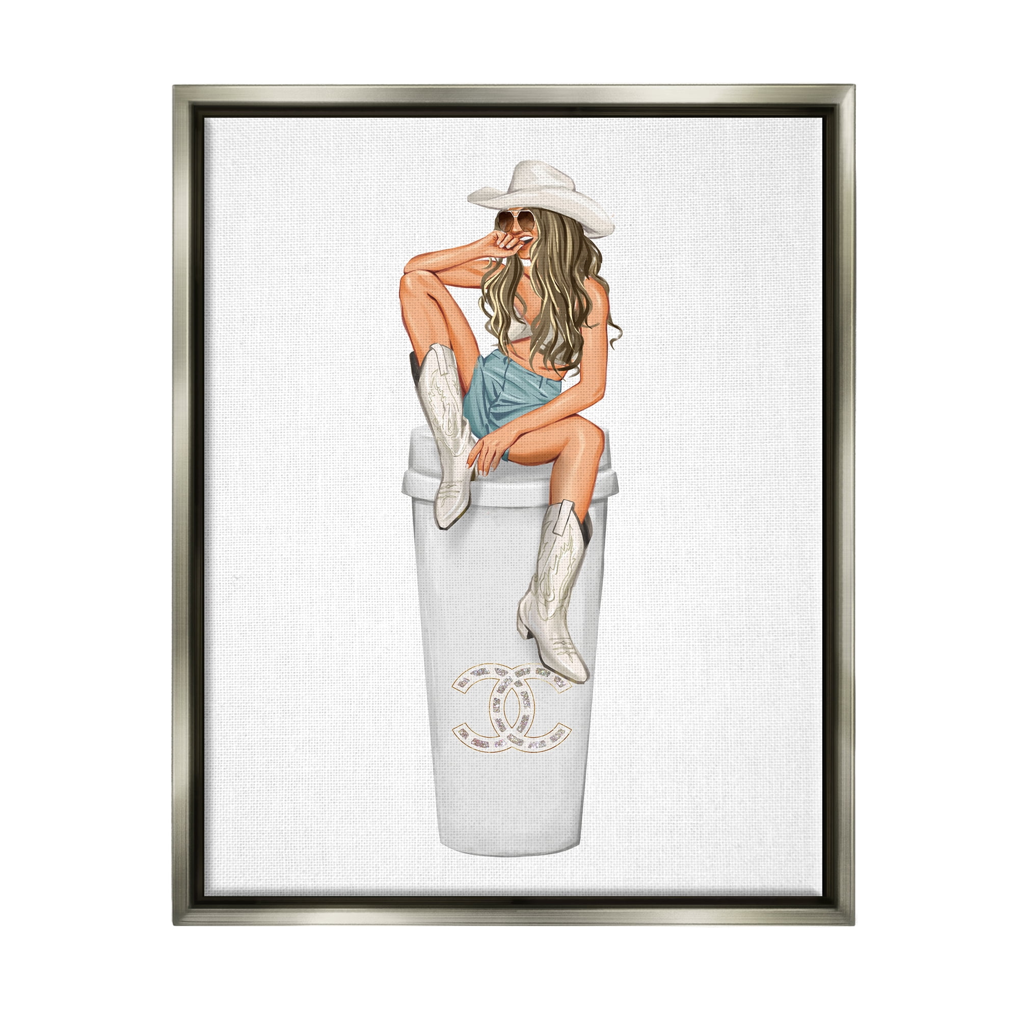 Stupell Industries Country Cowgirl Trendy Glam Coffee Beauty & Fashion Painting Gray Floater Framed Art Print Wall Art