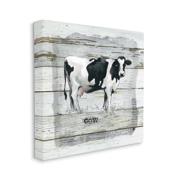 Stupell Industries Country Dairy Cow over Rustic Pattern Book Collage Animals & Insects Painting Gallery Wrapped Canvas Print Wall Art, 30 x 30
