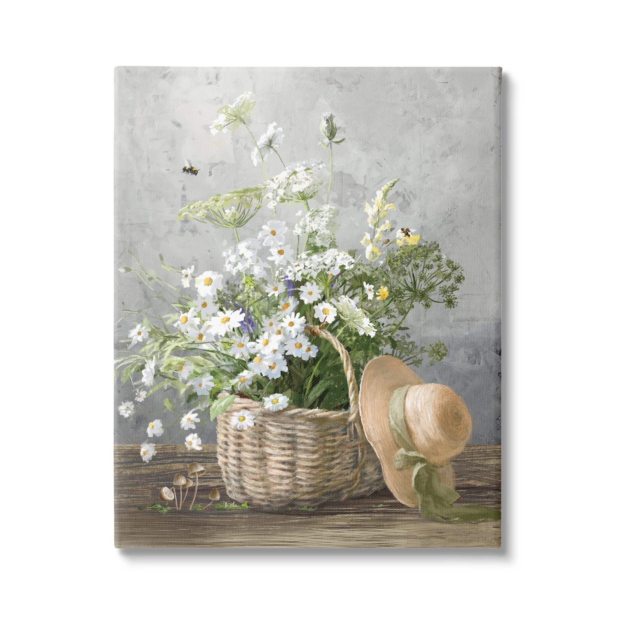 Stupell Industries Country Daisy Basket Botanical & Floral Painting Gallery Wrapped Canvas Art Print Wall Art, 36 x 48