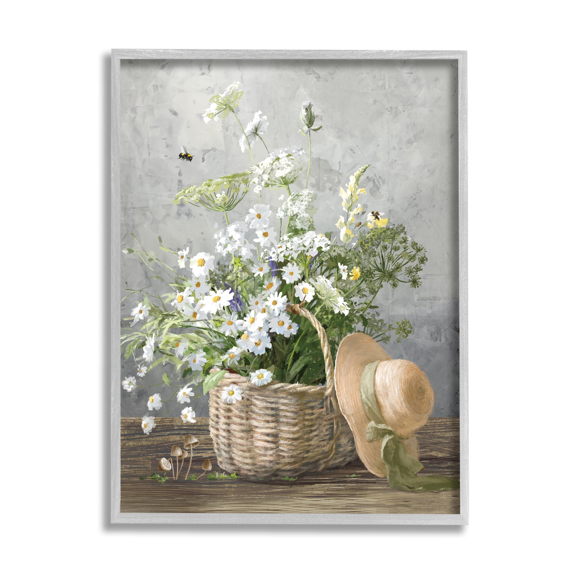 Gray Framed Botanical Daisy Basket Canvas Print, 11 x 14