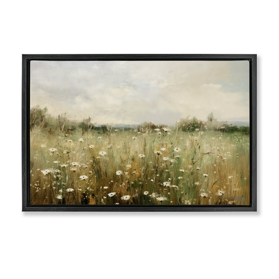 Stupell Industries Country Daisy Field Landscape Painting Black Floater Framed Art Print Wall Art, 25 x 17