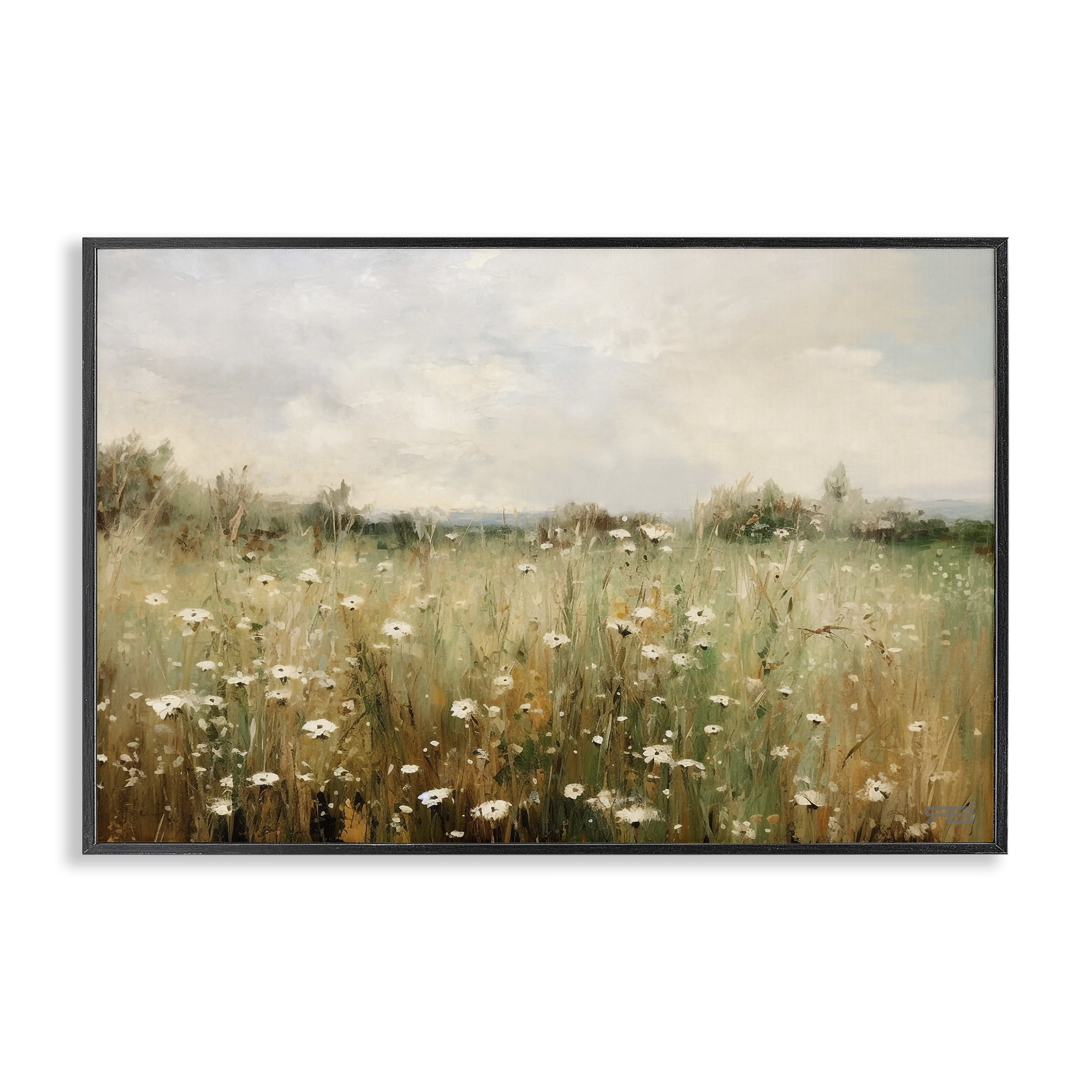 Stupell Industries Country Daisy Field Landscape Painting Black Framed Art Print Wall Art, 30 x 20
