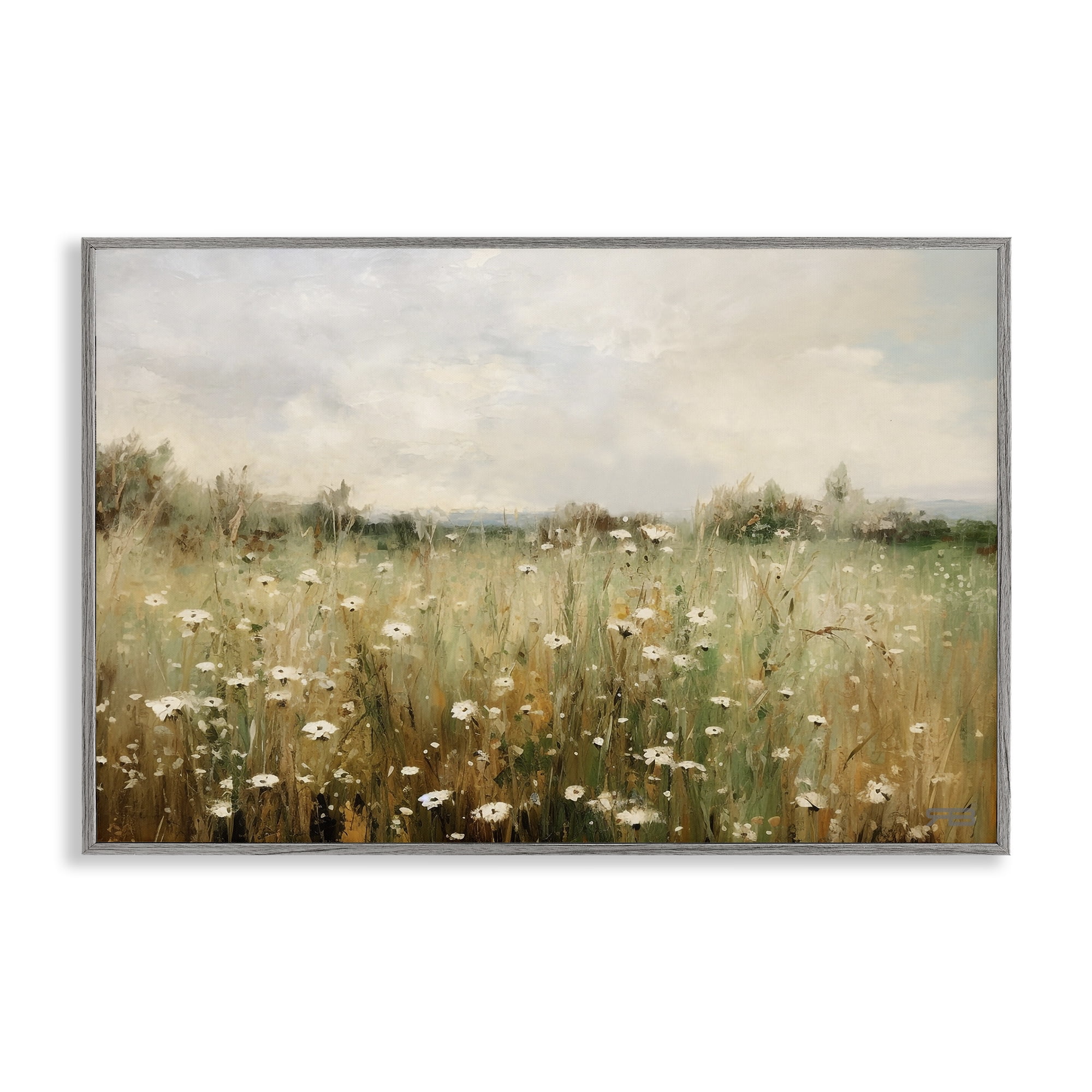Stupell Industries Country Daisy Field Landscape Painting Gray Framed Art Print Wall Art, 24 x 16