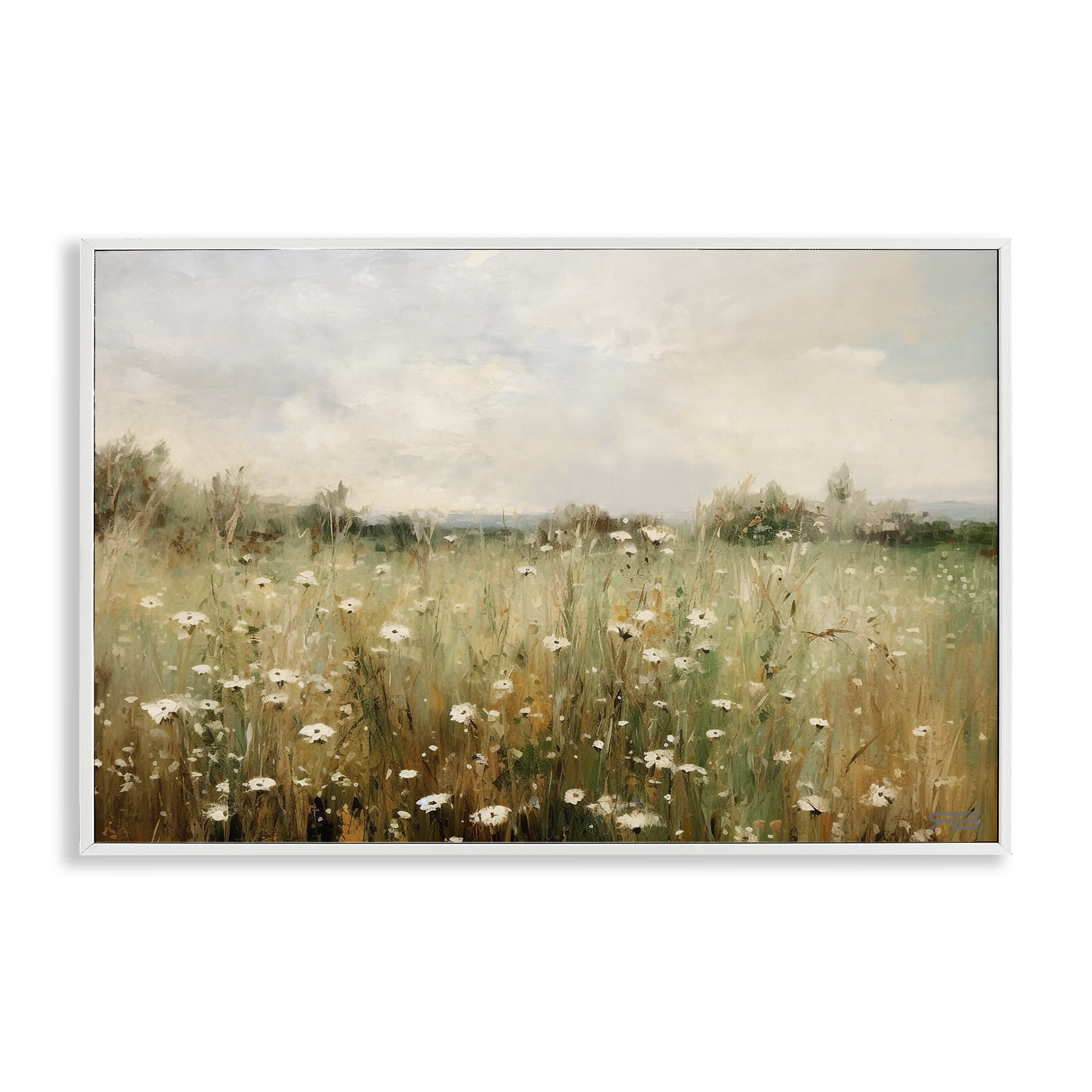 Stupell Industries Country Daisy Field Landscape Painting White Framed Art Print Wall Art, 18 x 12