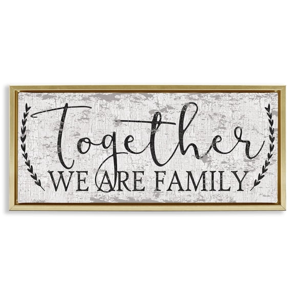 Stupell Industries Country Distressed Family Quote Typography Painting Gold Floater Framed Canvas Art Print Wall Art, 31 x 14