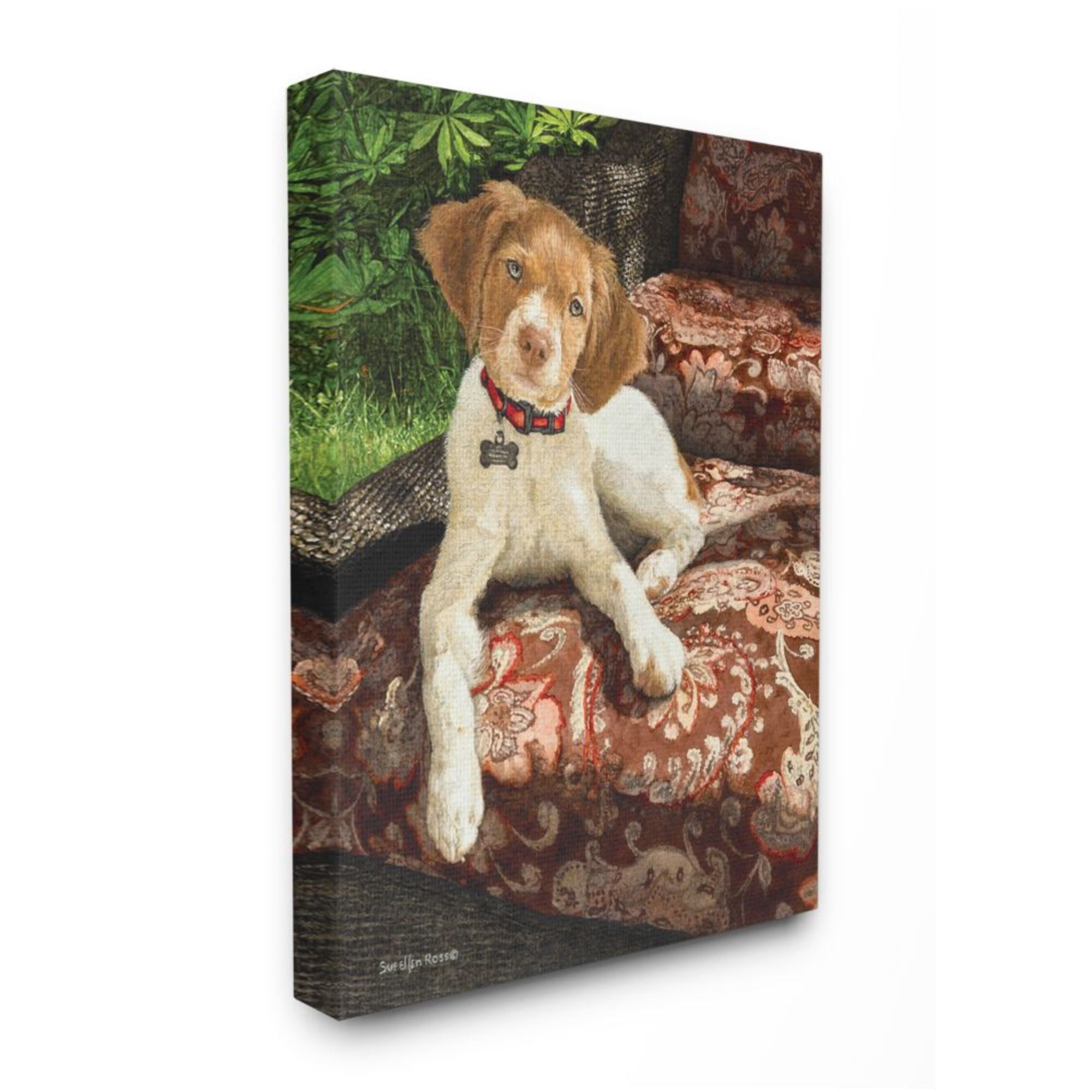 Stupell Industries Country Dog Sitting Floral Paisley Chair Still Life Design by Sueellen Ross, 24" x 30"