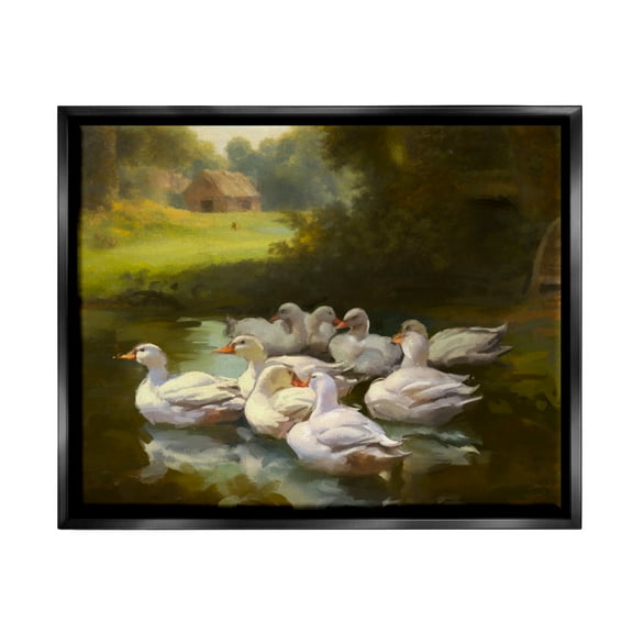 Stupell Industries Country Ducks in Pond Animals & Insects Painting Black Floater Framed Canvas Art Print Wall Art, 21 x 17