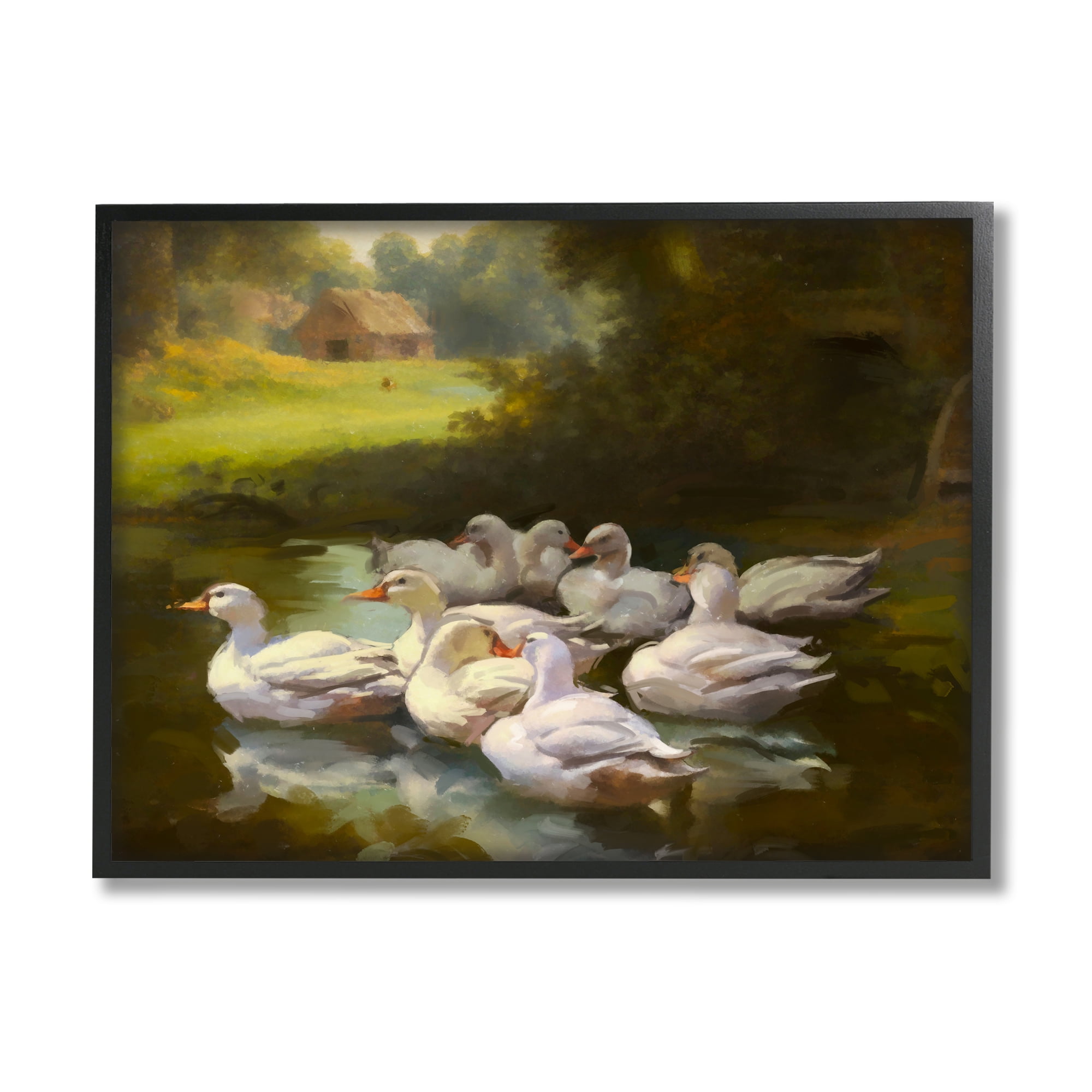 Stupell Industries Country Ducks in Pond Animals & Insects Painting Black Framed Art Print Wall Art, 20 x 16