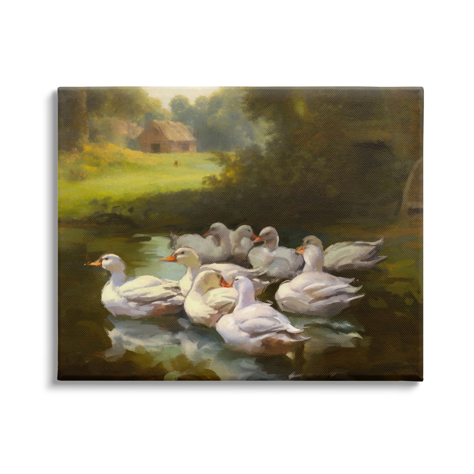 Stupell Industries Country Ducks in Pond Animals & Insects Painting Gallery Wrapped Canvas Art Print Wall Art, 20 x 16