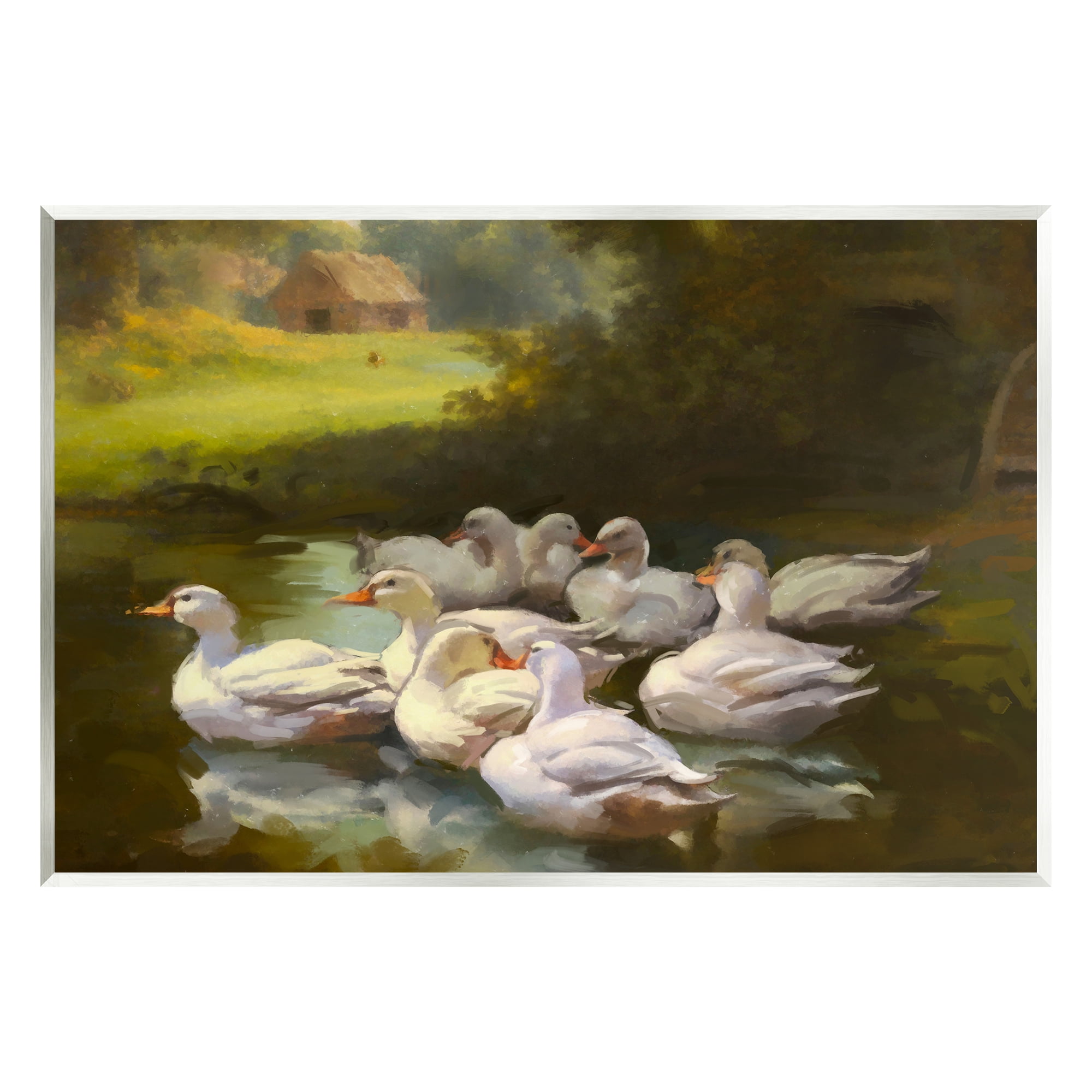 Stupell Industries Country Ducks in Pond Animals & Insects Painting Unframed Art Print Wall Art, 19 x 13