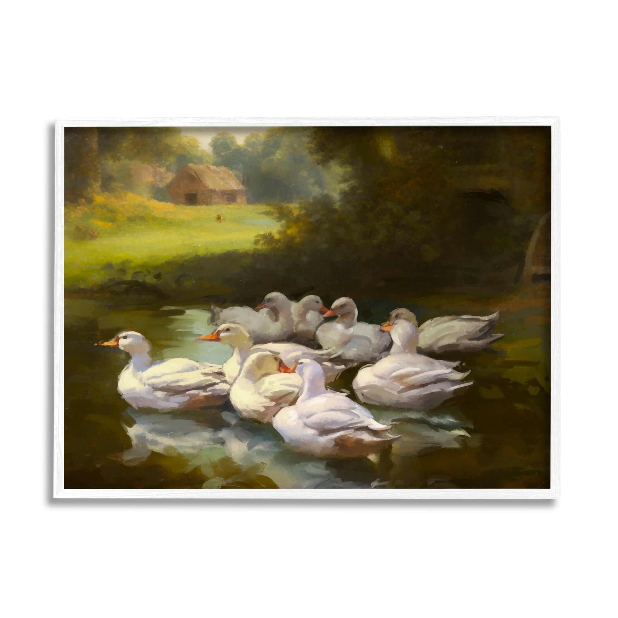 Stupell Industries Country Ducks in Pond Animals & Insects Painting White Framed Art Print Wall Art, 14 x 11